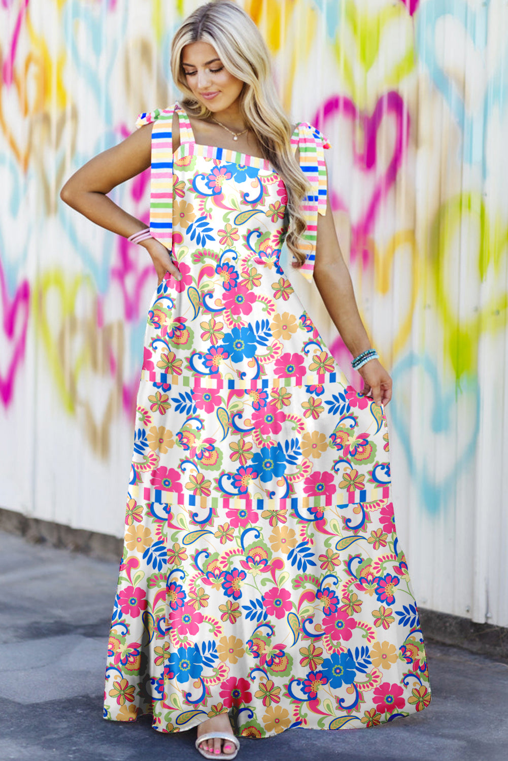 Maxi Jurk met Bloemenprint en Strikbandjes