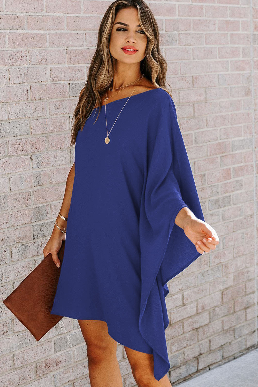 Elegante One Shoulder Batwing Mini Jurk