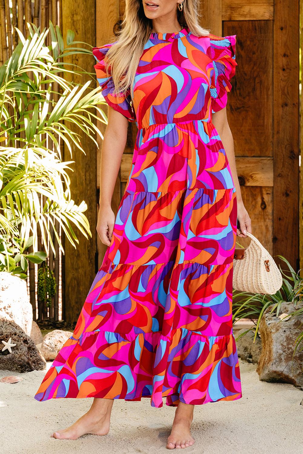 Abstract Bedrukte Maxi-Jurk met Ruches - Maxi Dresses - Jurkjes.co