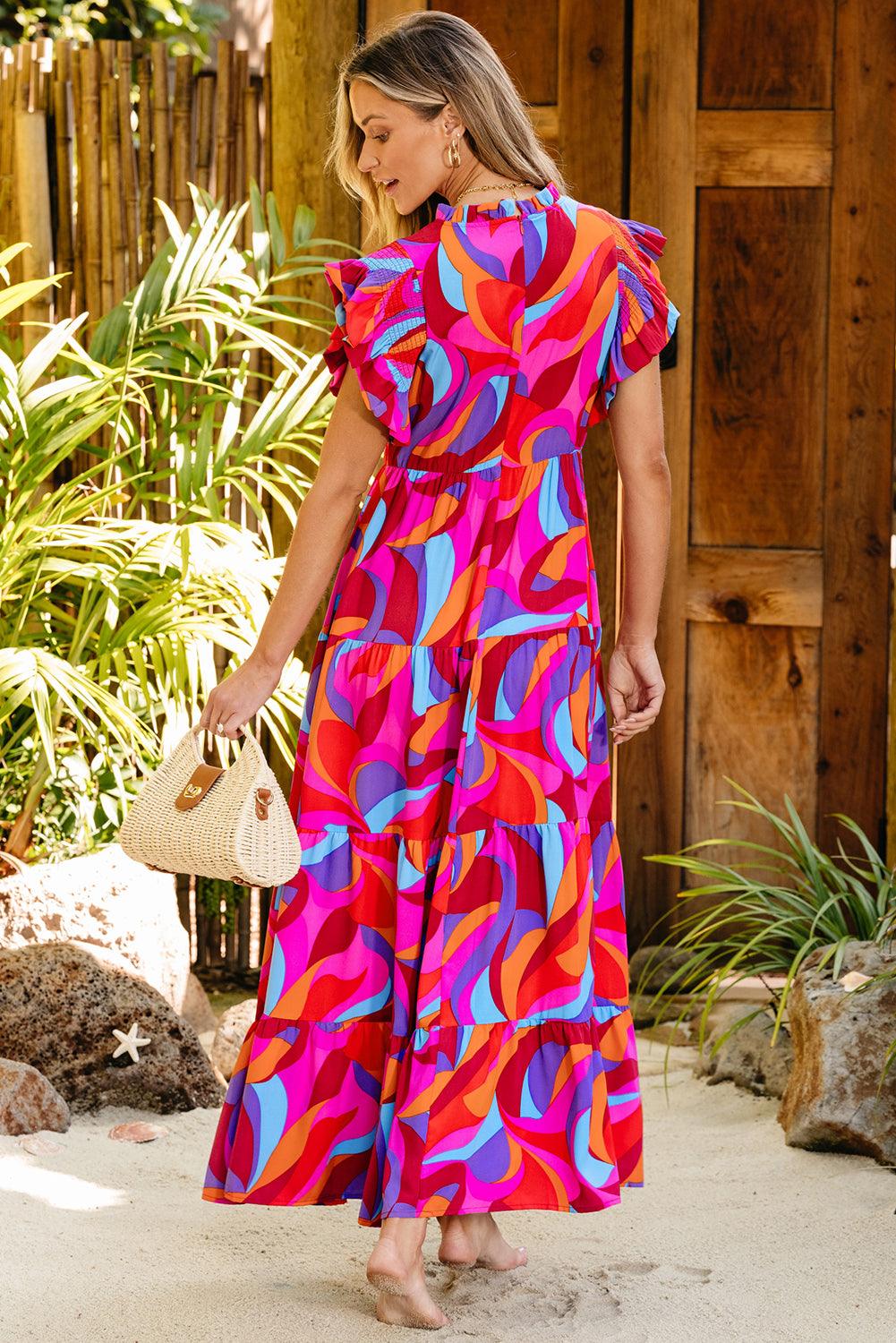 Abstract Bedrukte Maxi-Jurk met Ruches - Maxi Dresses - Jurkjes.co