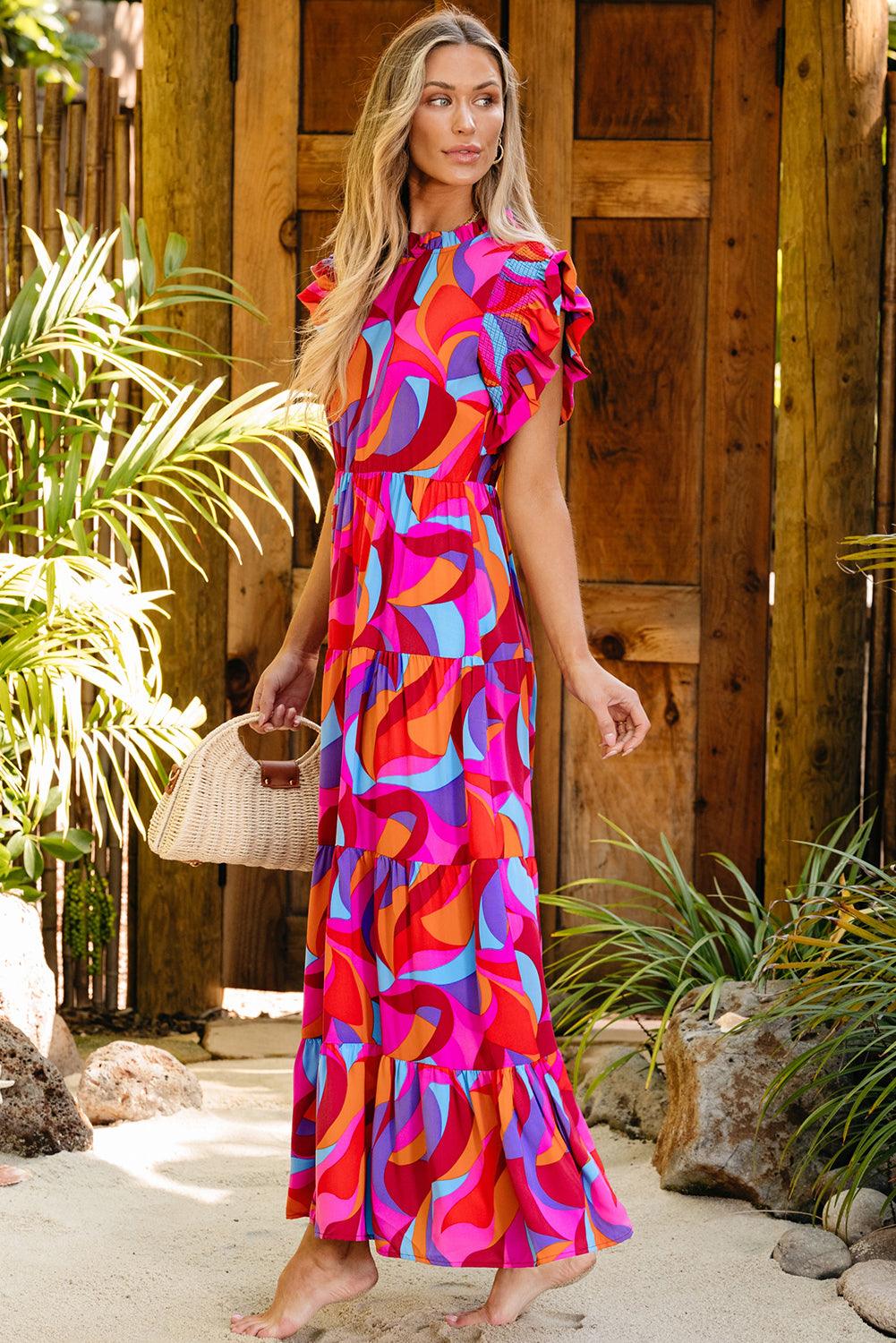 Abstract Bedrukte Maxi-Jurk met Ruches - Maxi Dresses - Jurkjes.co