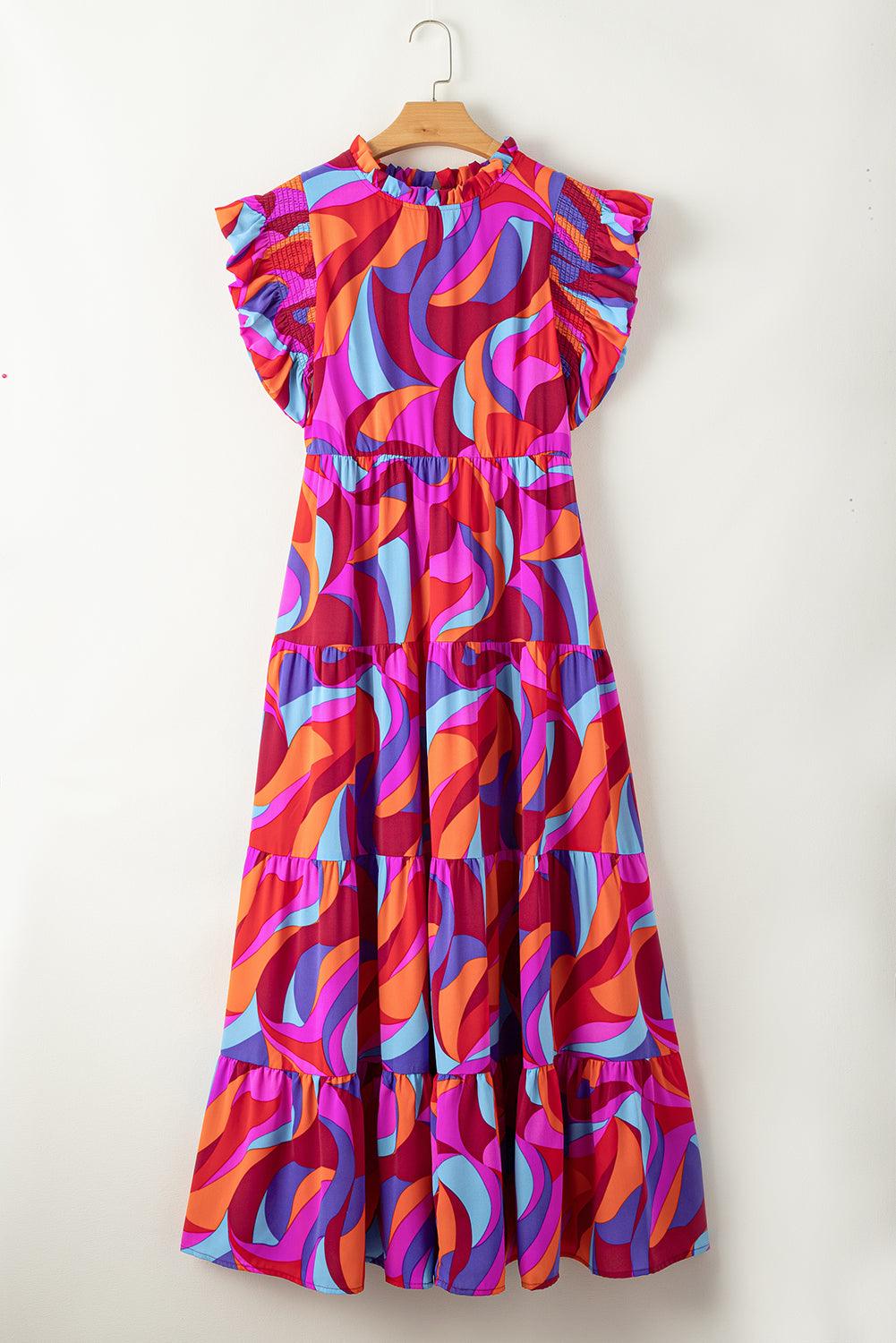 Abstract Bedrukte Maxi-Jurk met Ruches - Maxi Dresses - Jurkjes.co