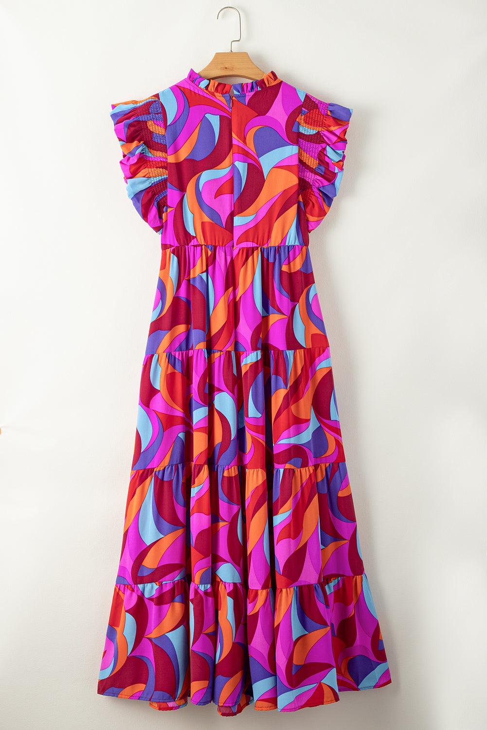 Abstract Bedrukte Maxi-Jurk met Ruches - Maxi Dresses - Jurkjes.co