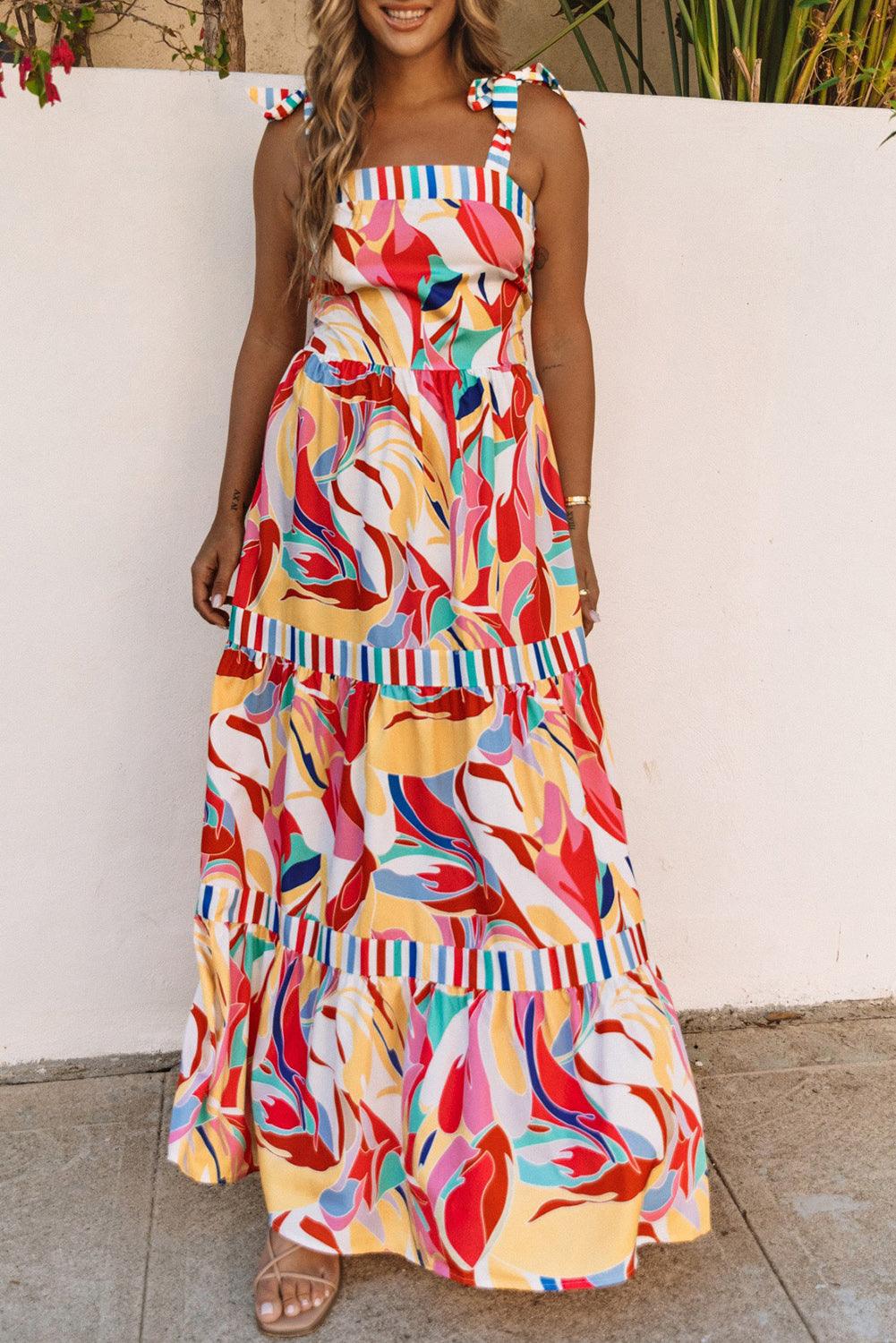 Abstract Bedrukte Maxi Zomerjurk met Strepen - Maxi Dresses - Jurkjes.co