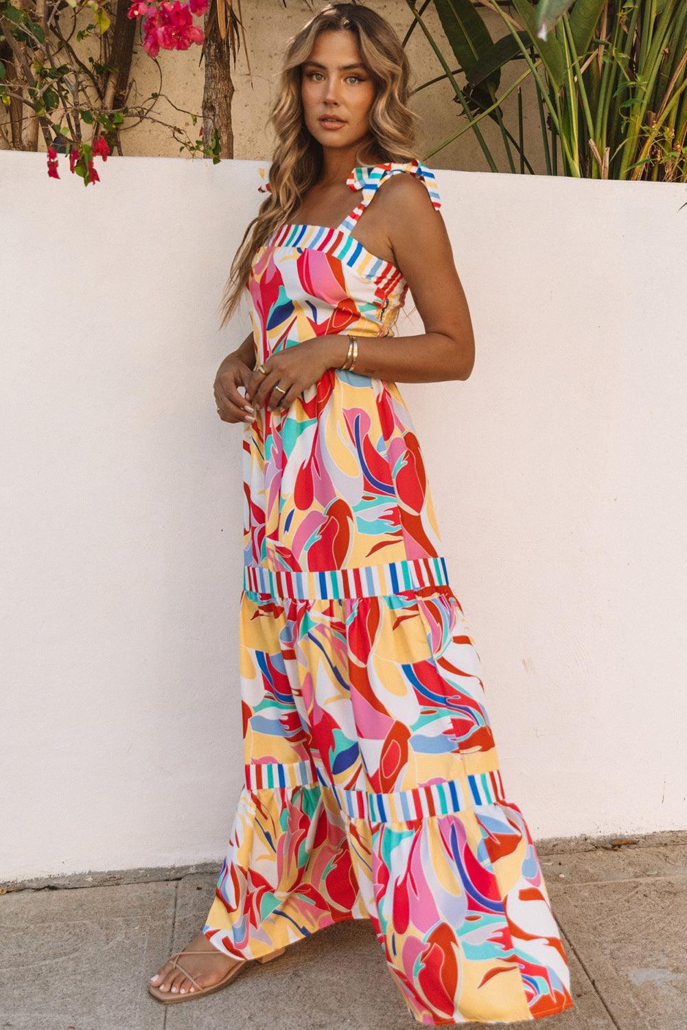 Abstract Bedrukte Maxi Zomerjurk met Strepen - Maxi Dresses - Jurkjes.co