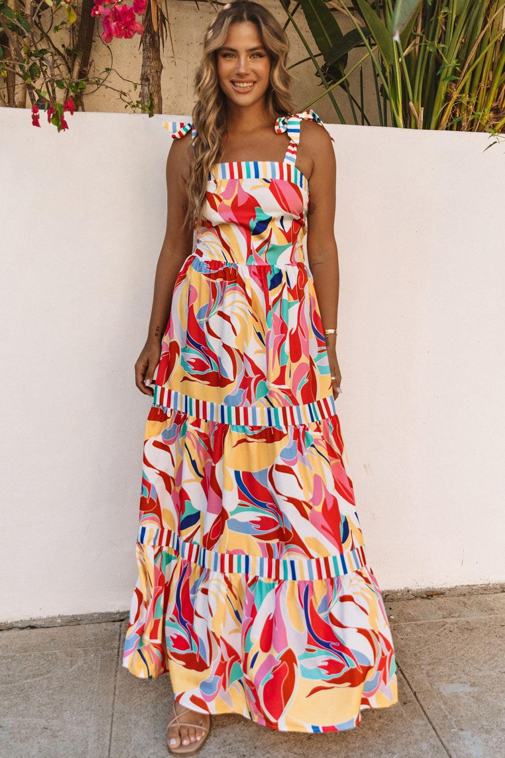 Abstract Bedrukte Maxi Zomerjurk met Strepen - Maxi Dresses - Jurkjes.co