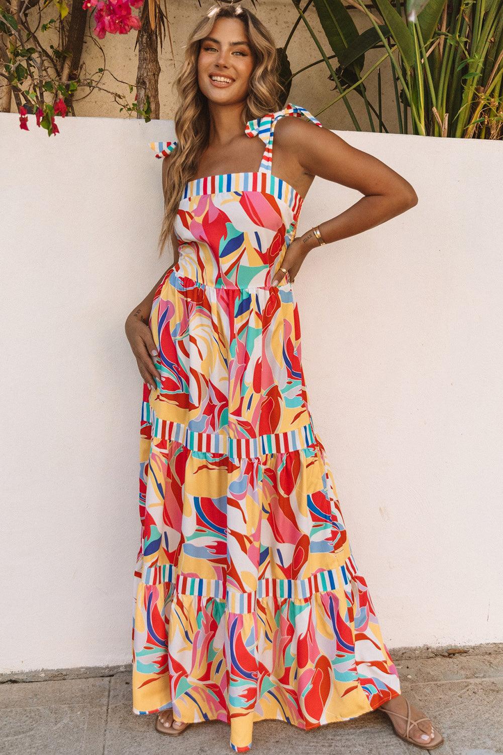 Abstract Bedrukte Maxi Zomerjurk met Strepen - Maxi Dresses - Jurkjes.co