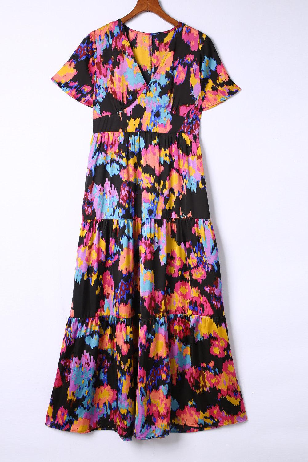 Abstract Bloemenpatroon Maxi Jurk met Volant - Floral Dresses - Jurkjes.co