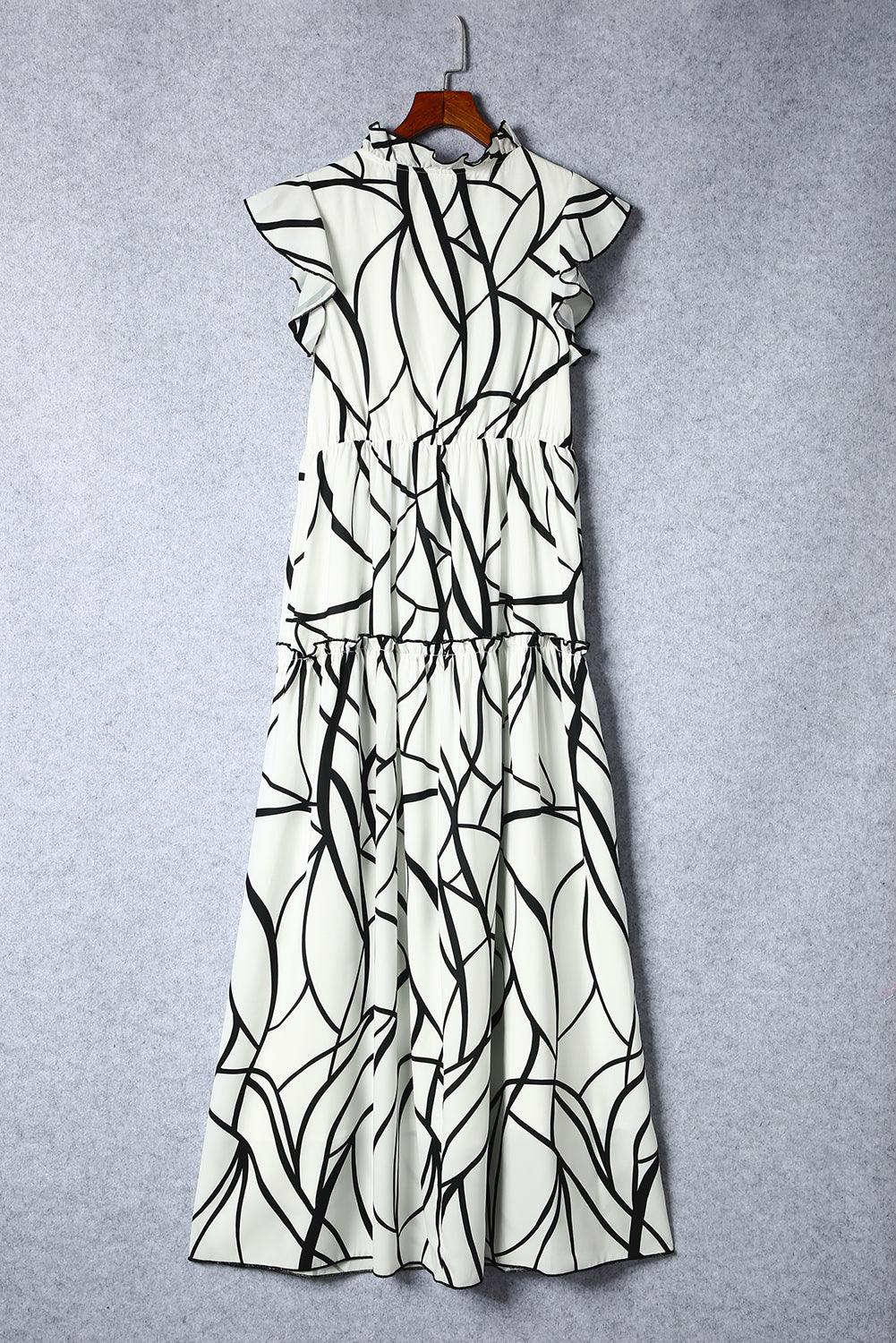 Abstract Geaderde V-Hals Ruches Maxi Jurk - Maxi Dresses - Jurkjes.co