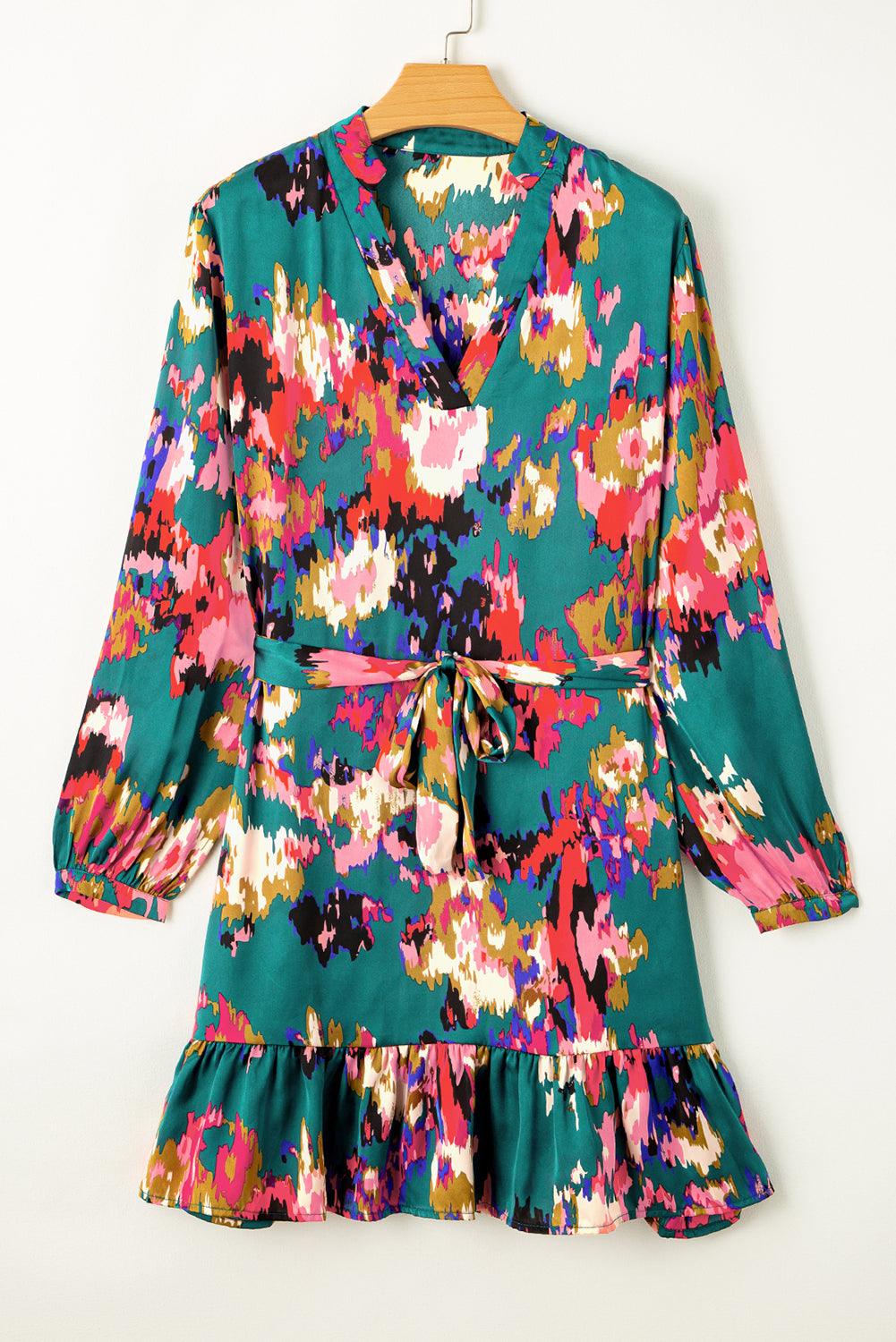 Abstract Print Jurk met Ruches en Taillestrik - Mini Dresses - Jurkjes.co