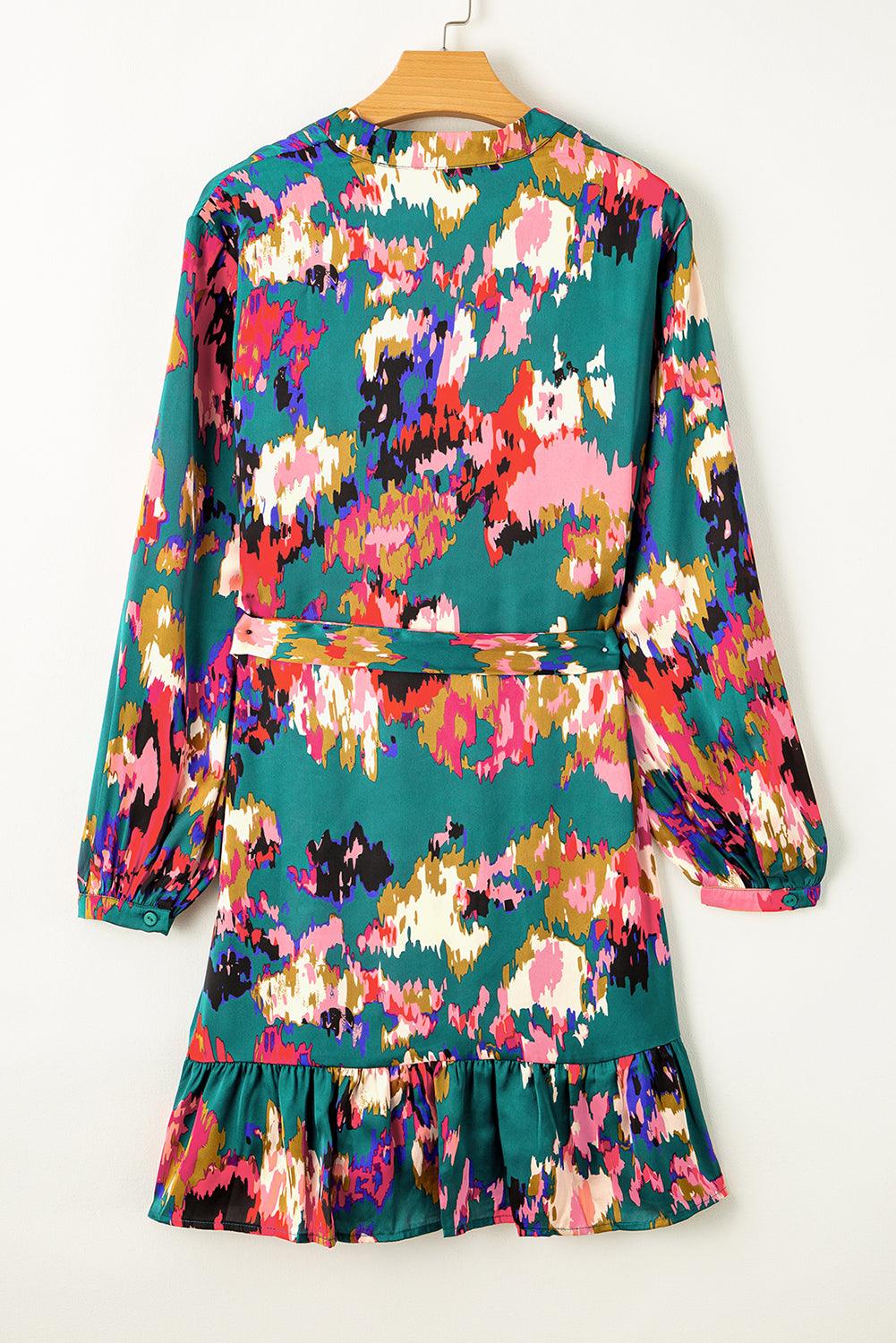 Abstract Print Jurk met Ruches en Taillestrik - Mini Dresses - Jurkjes.co