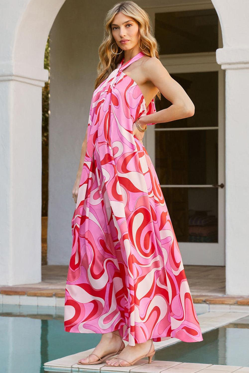 Abstract Swirl Halter Maxi-Jurk - Maxi Dresses - Jurkjes.co