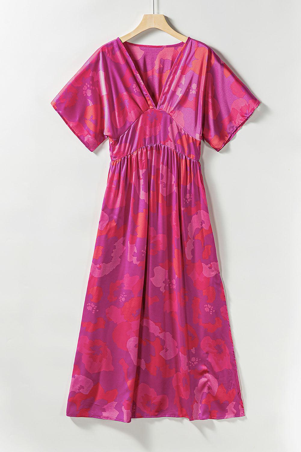 Abstracte Bloemenprint Maxi Jurk met V-Hals - Maxi Dresses - Jurkjes.co