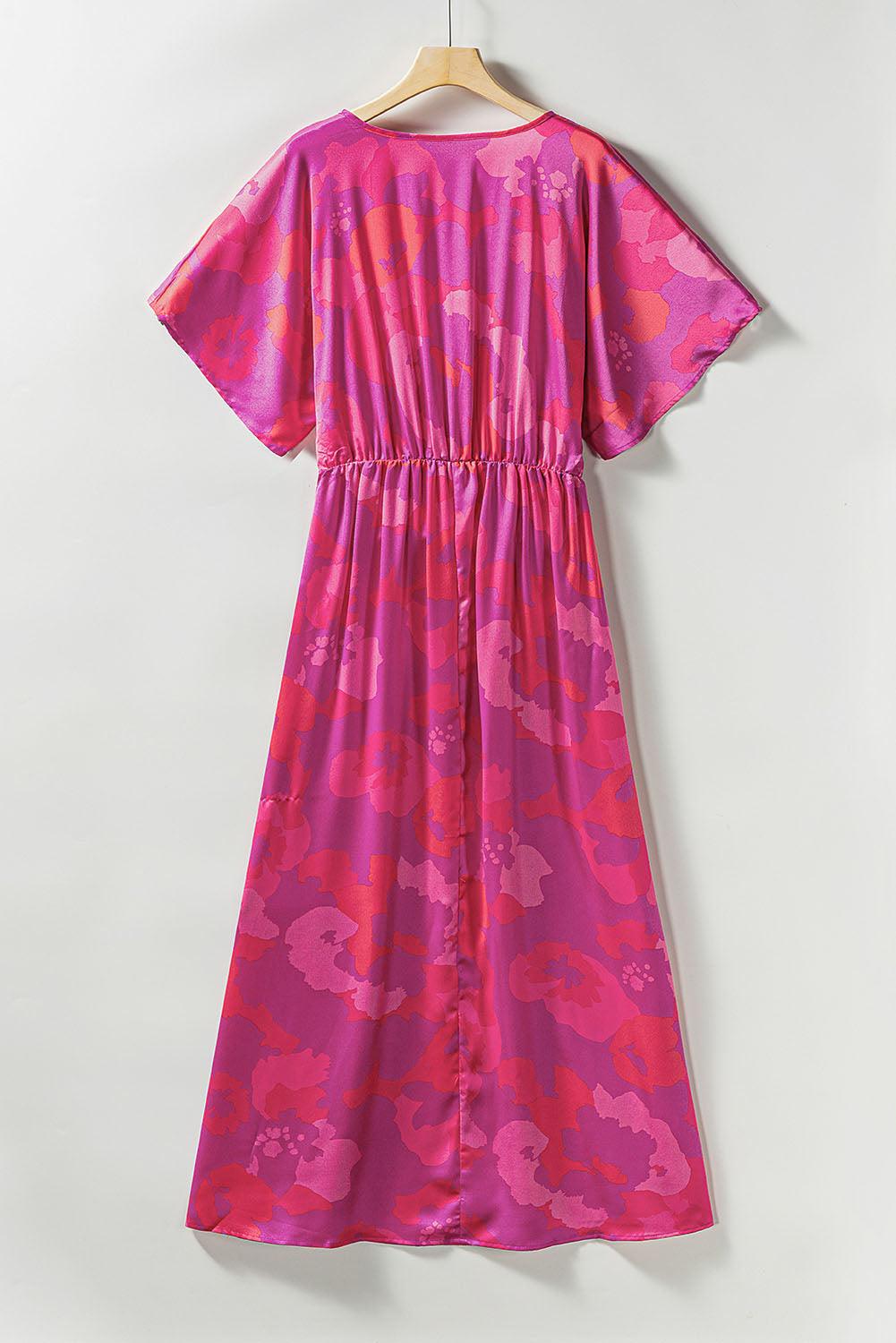 Abstracte Bloemenprint Maxi Jurk met V-Hals - Maxi Dresses - Jurkjes.co