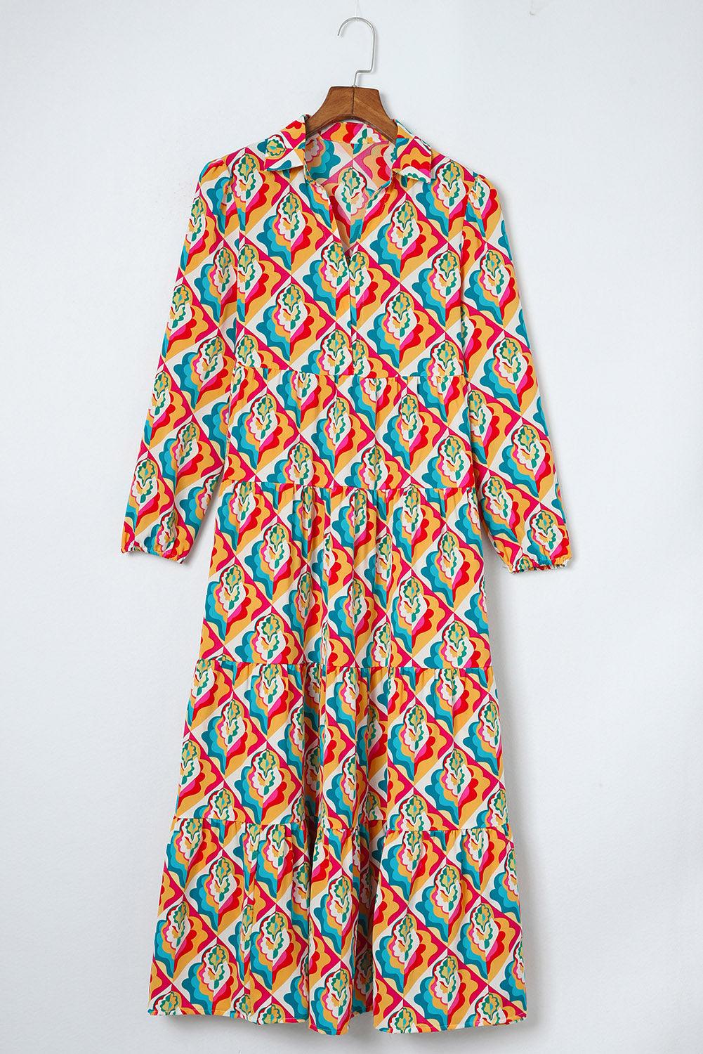 Abstracte Geometrische Jurk met Lange Mouwen - Maxi Dresses - Jurkjes.co