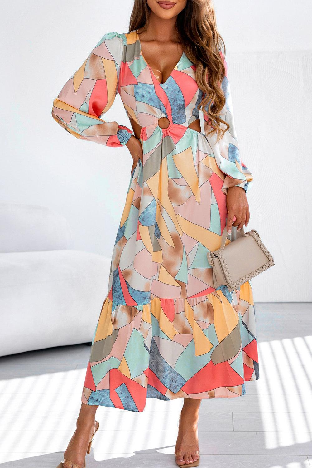 Abstracte Print Maxi Jurk met O-ring Cut-out - Maxi Dresses - Jurkjes.co