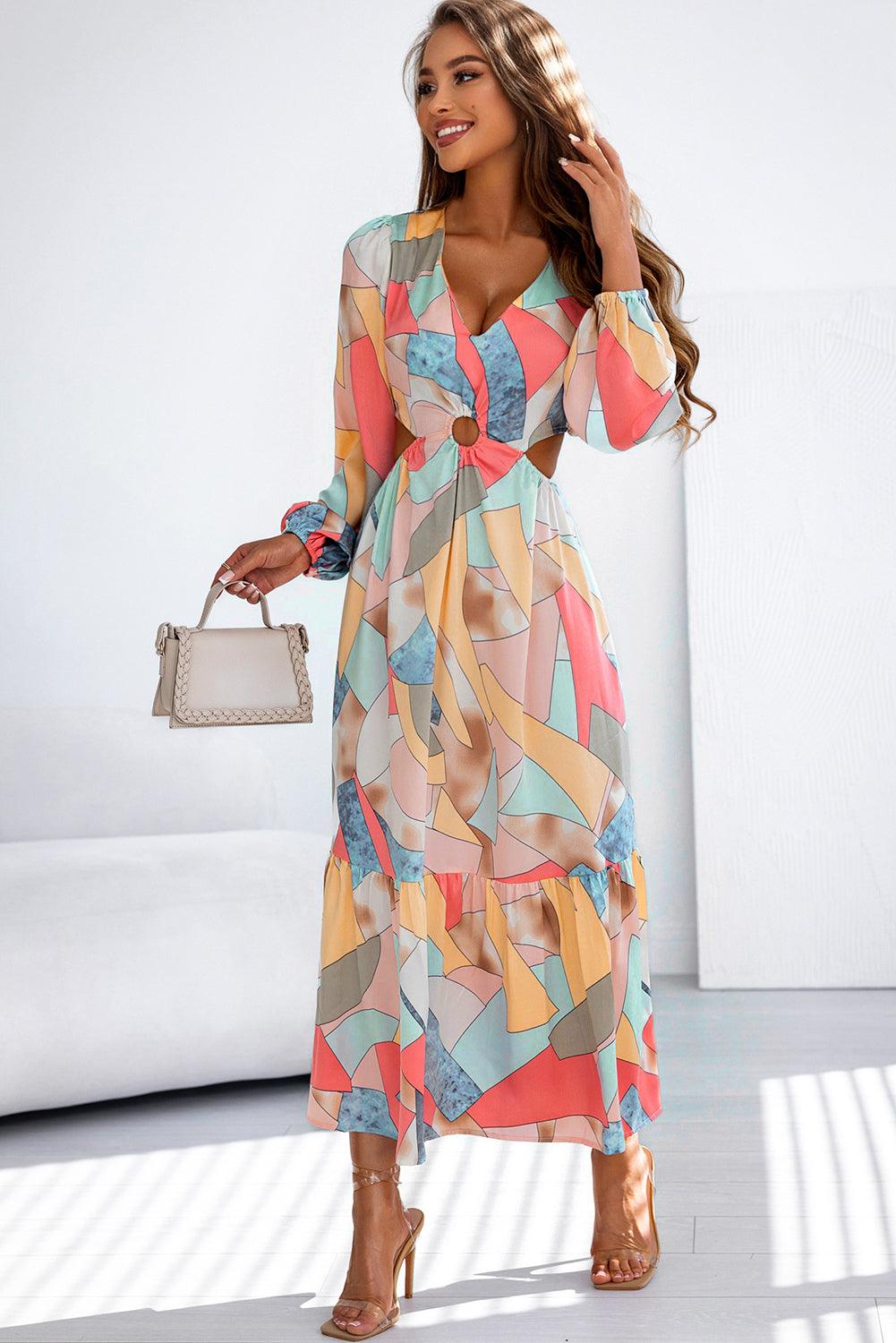 Abstracte Print Maxi Jurk met O-ring Cut-out - Maxi Dresses - Jurkjes.co