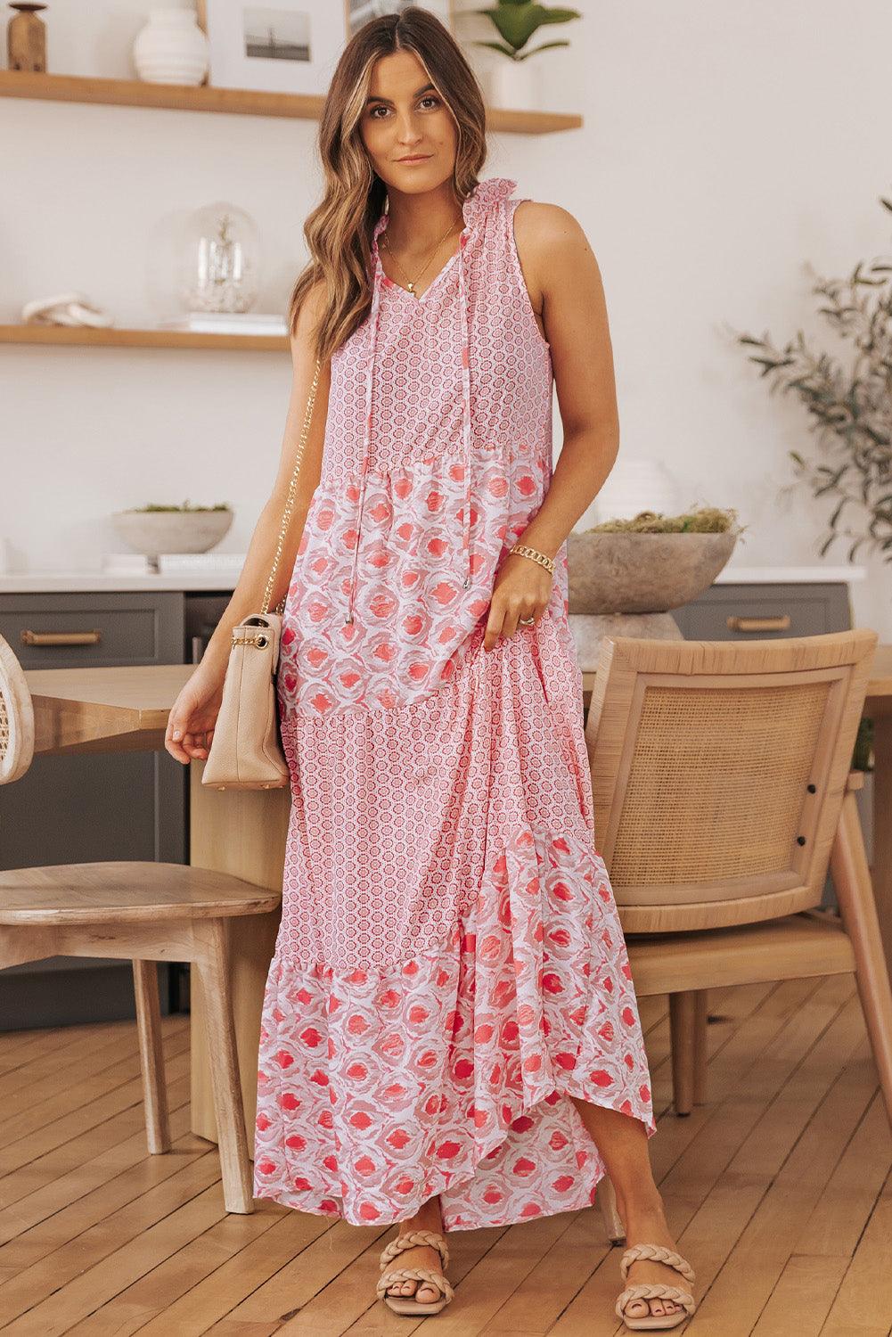 Abstracte Print Maxi-Jurk met Splitnek - Maxi Dresses - Jurkjes.co