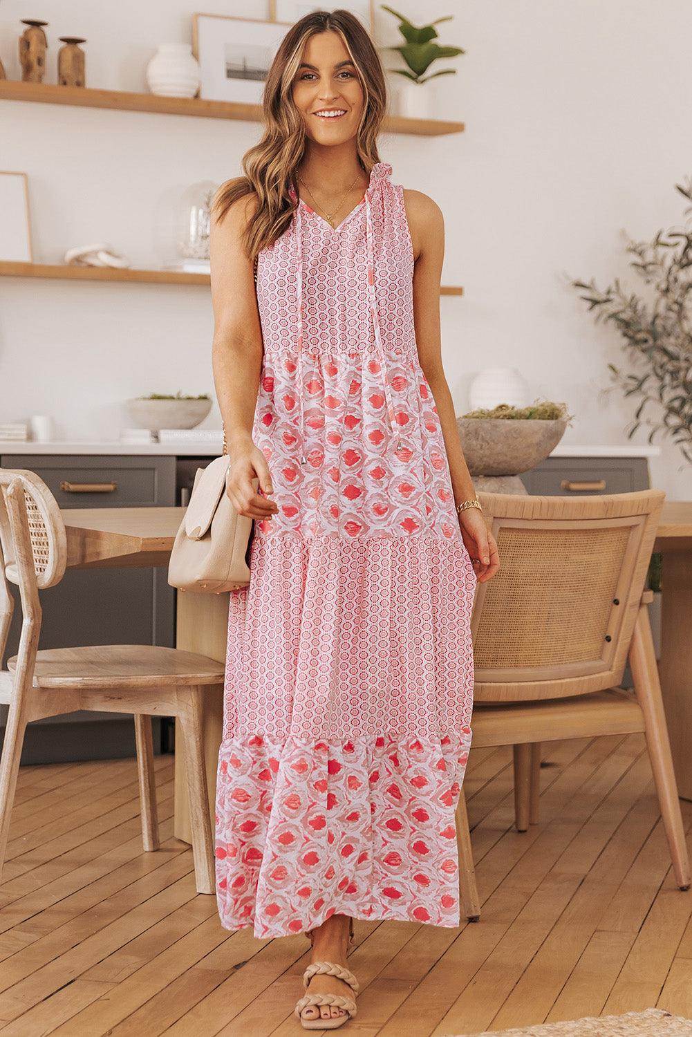 Abstracte Print Maxi-Jurk met Splitnek - Maxi Dresses - Jurkjes.co