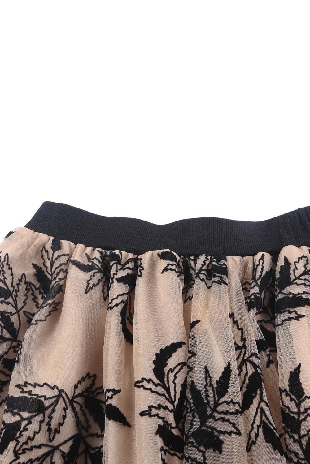 Apricot Floral Leaves Embroidered High Waist Maxi Skirt - Skirts & Petticoat - Jurkjes.co