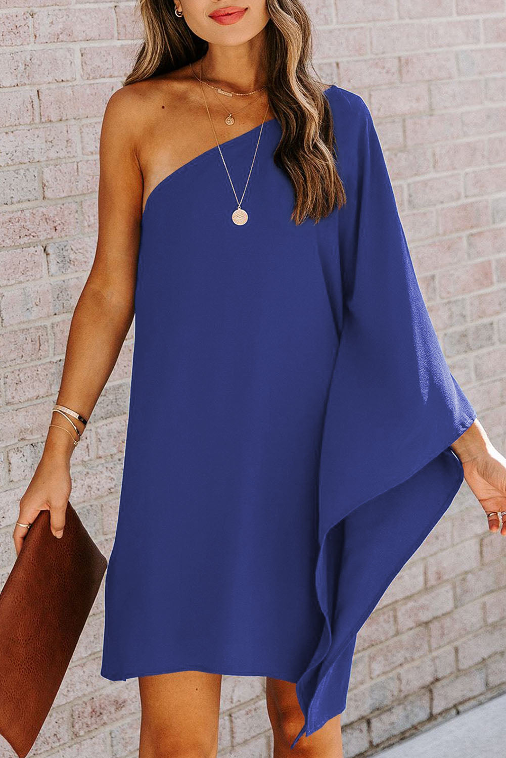 Elegante One Shoulder Batwing Mini Jurk