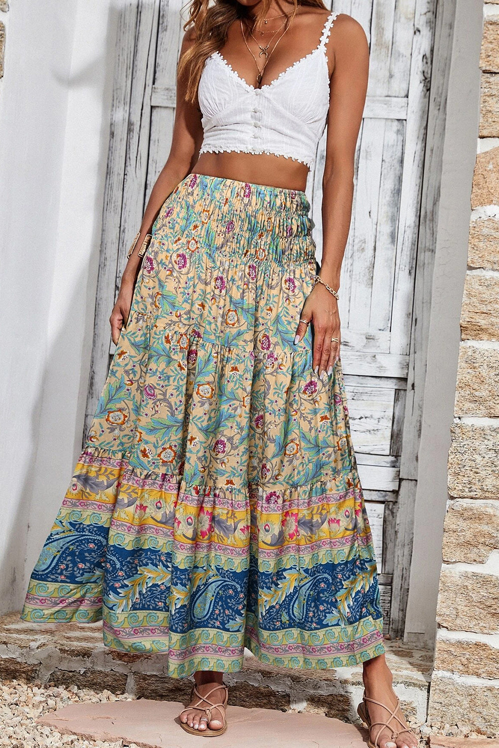 Boho Lange Rok met Bloemen en Paisley Print