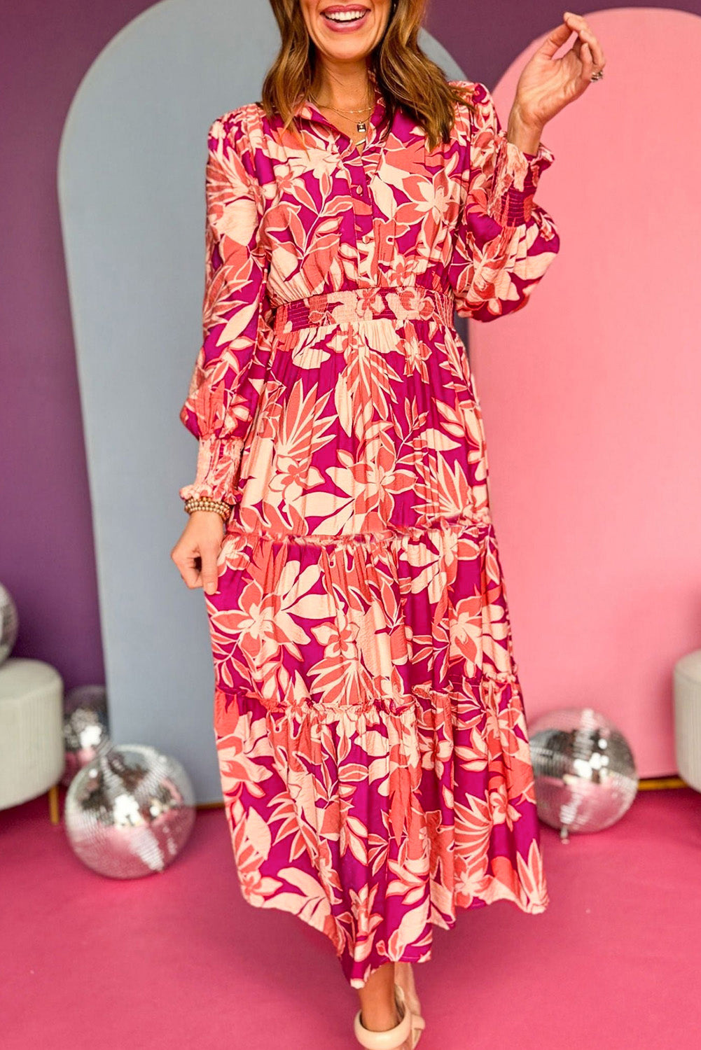 Elegante Maxi Jurk met Bloemenprint en Knoopjes