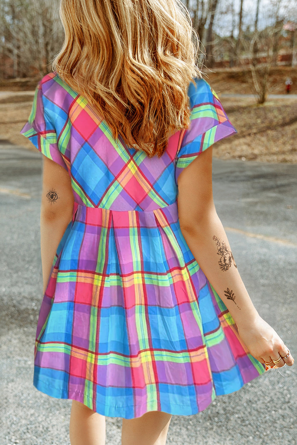 Multicolor Plaid Babydoll Mini Jurk