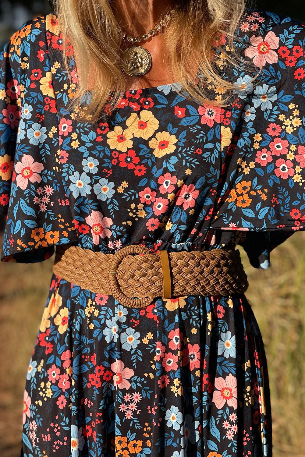 Bloemprint Maxi Jurk met Knoopdetail