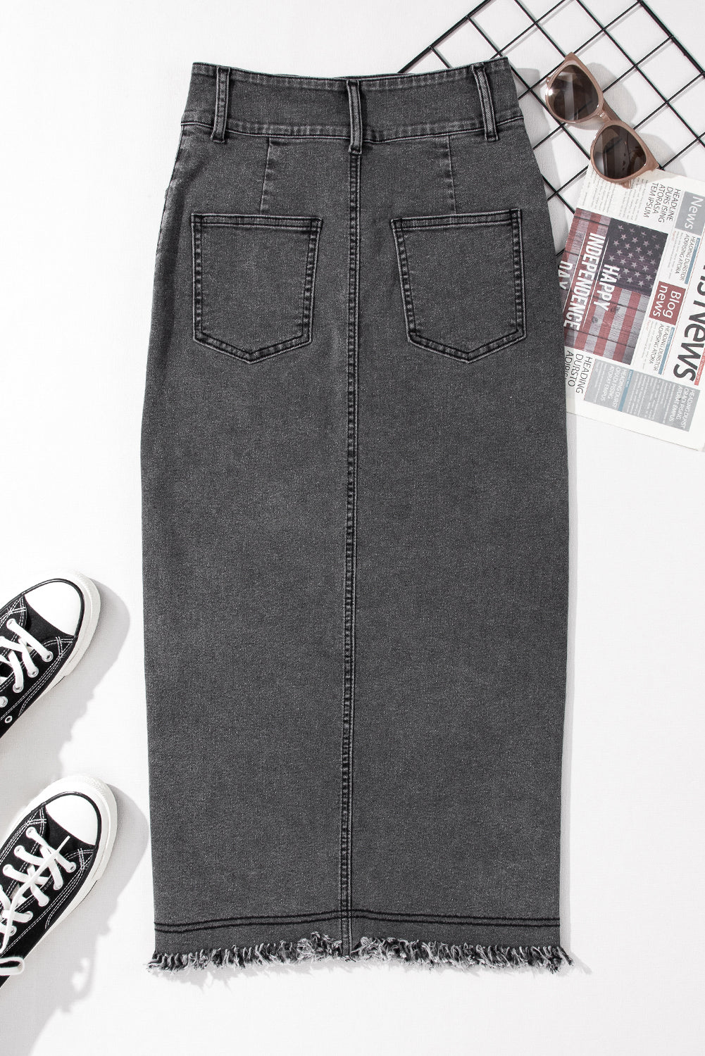 Stijlvolle Midi Denim Rok met Knoopsluiting