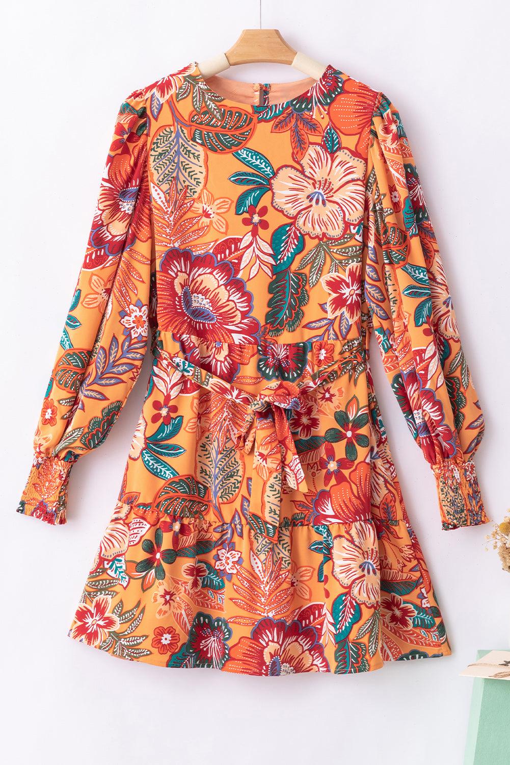 Bloemenjurk met Ballonmouwen en Riem - Floral Dresses - Jurkjes.co