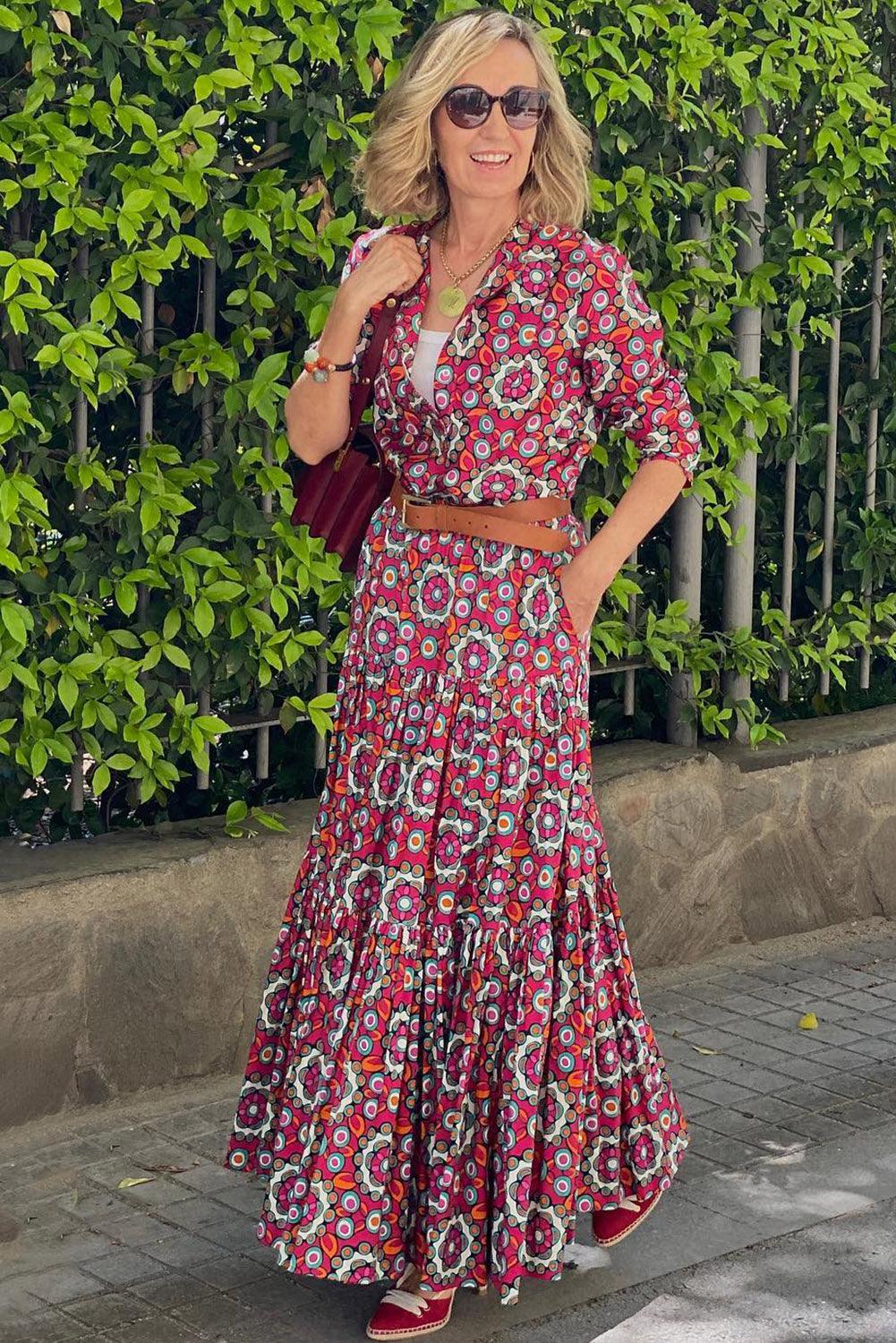 Bloemenprint Maxi Jurk met Lange Mouwen - Floral Dresses - Jurkjes.co