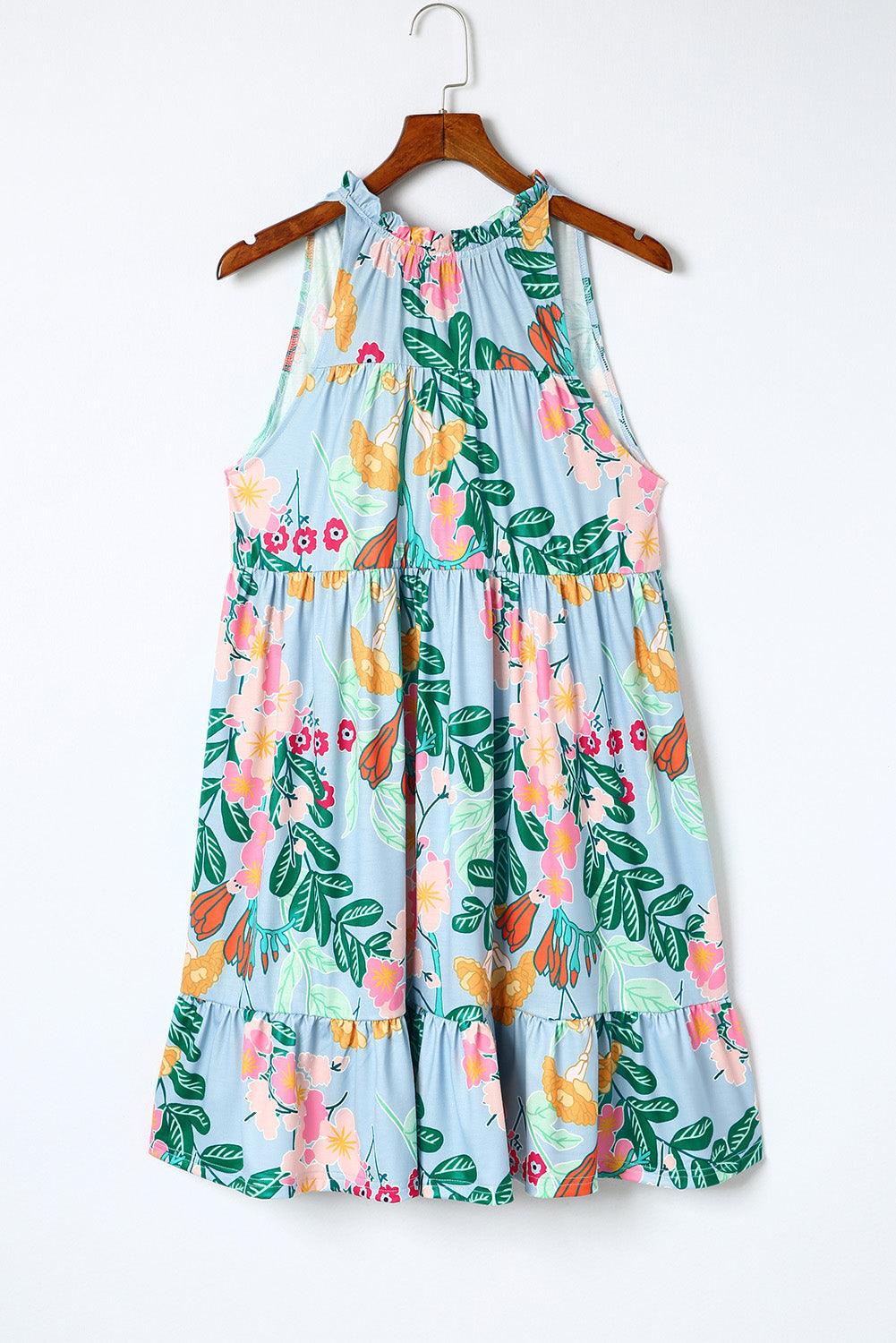 Bloemenprint Mini Jurk met Ruches en Halslint - Floral Dresses - Jurkjes.co