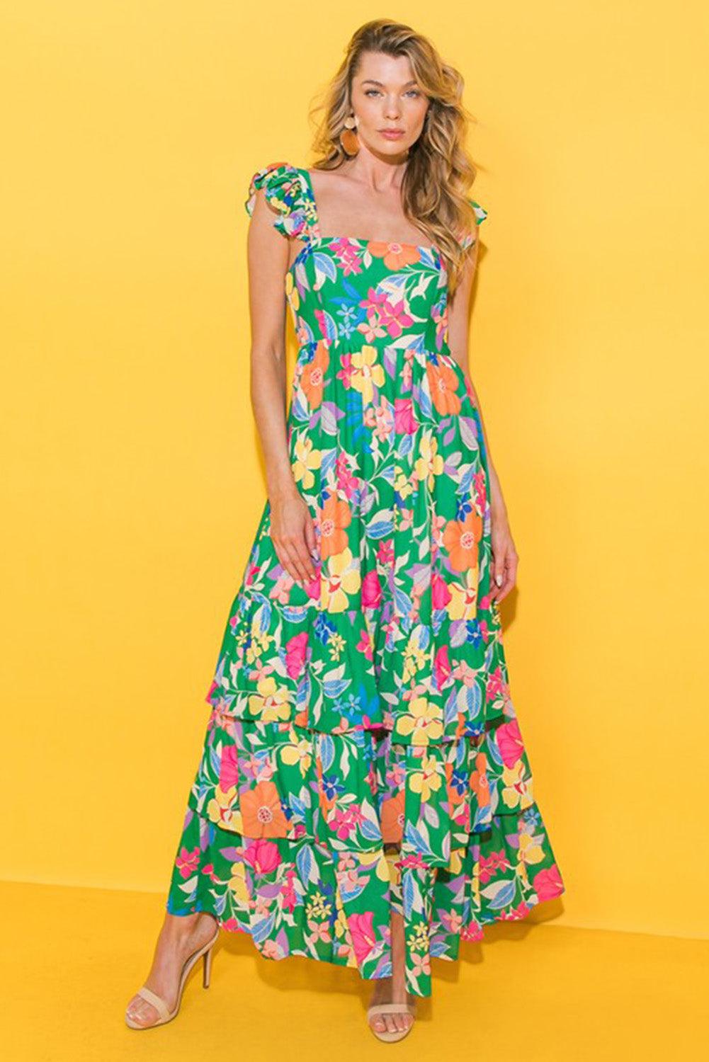 Bloemenprint Mouwloze Maxi Jurk met Ruches - Floral Dresses - Jurkjes.co