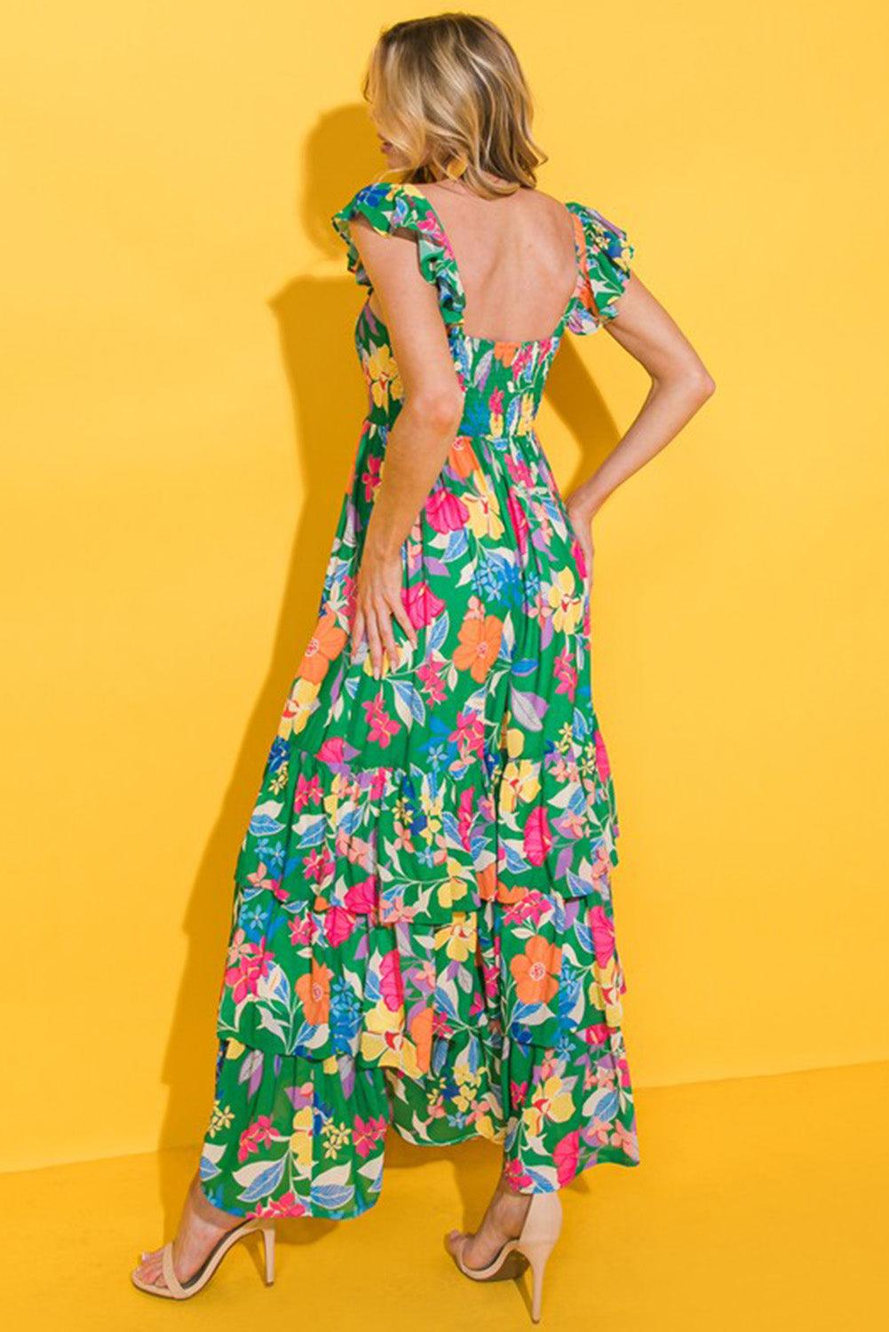 Bloemenprint Mouwloze Maxi Jurk met Ruches - Floral Dresses - Jurkjes.co