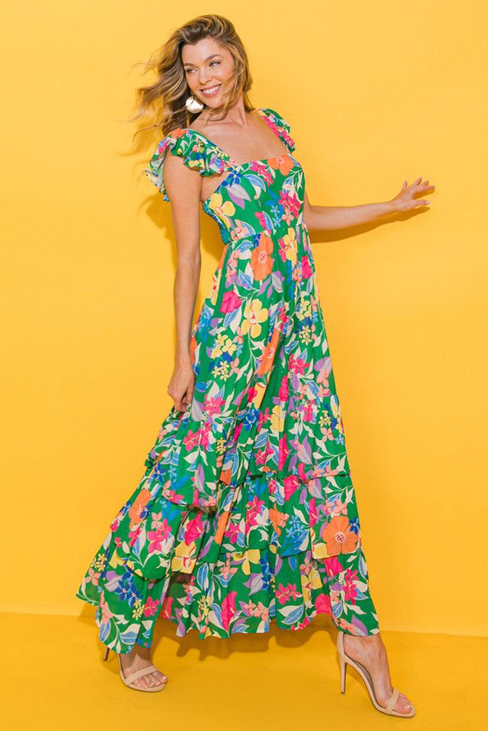 Bloemenprint Mouwloze Maxi Jurk met Ruches - Floral Dresses - Jurkjes.co