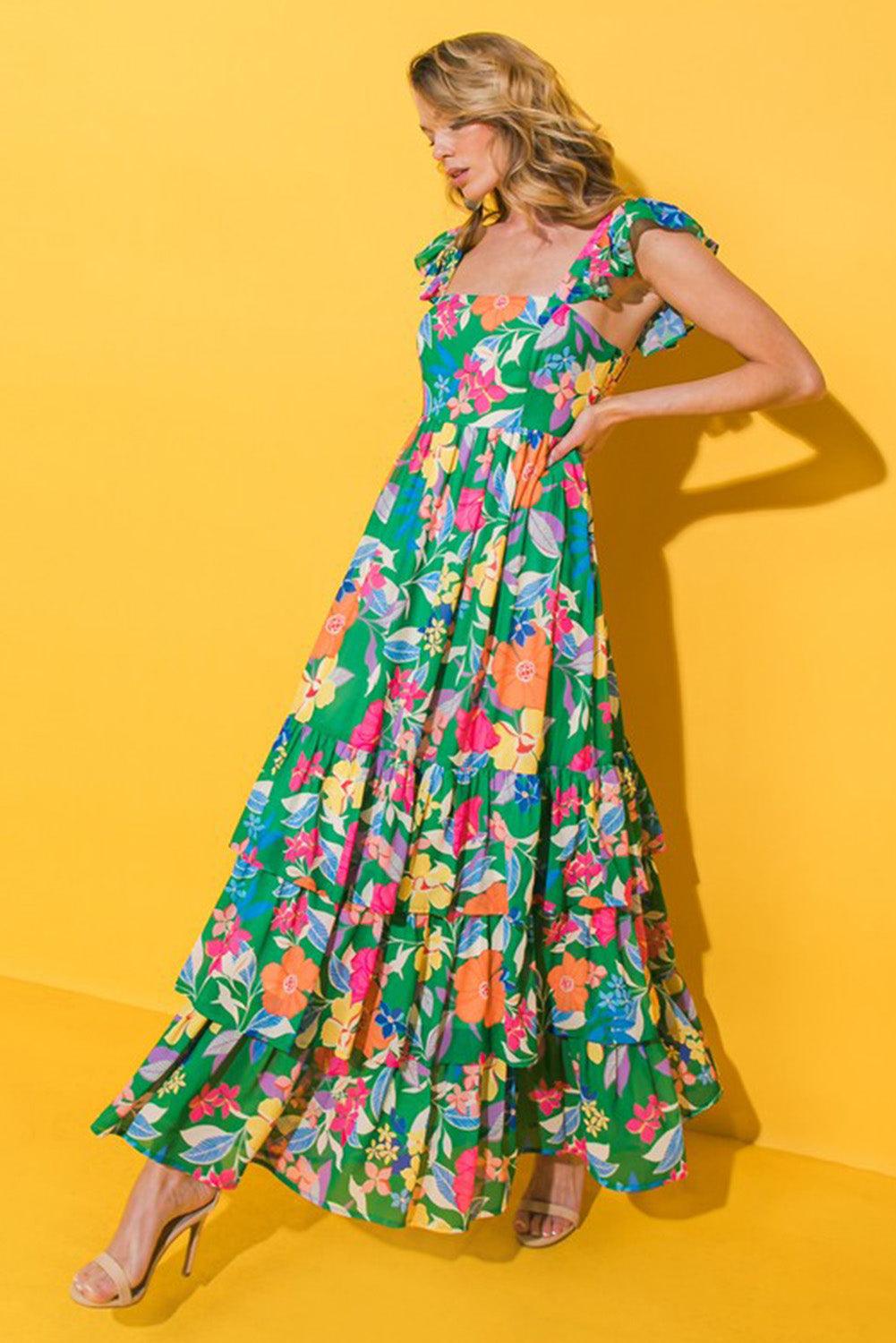 Bloemenprint Mouwloze Maxi Jurk met Ruches - Floral Dresses - Jurkjes.co