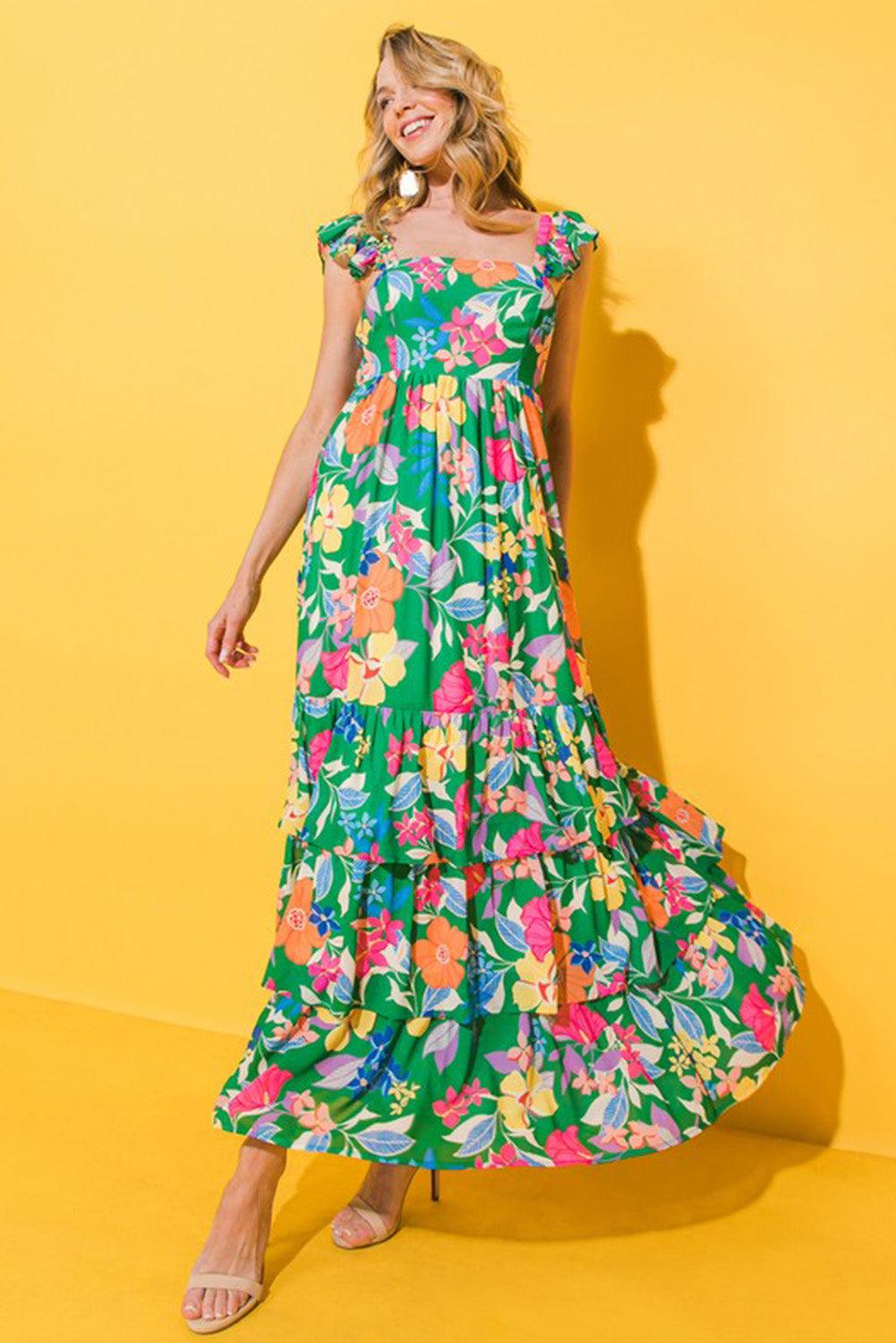 Bloemenprint Mouwloze Maxi Jurk met Ruches - Floral Dresses - Jurkjes.co