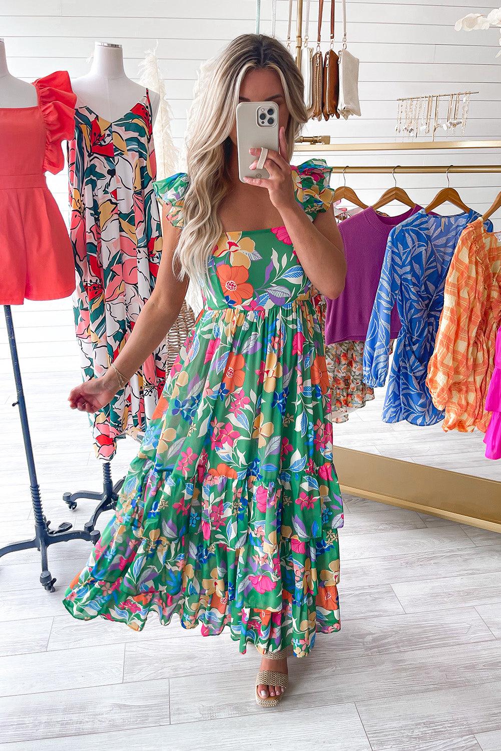 Bloemenprint Mouwloze Maxi Jurk met Ruches - Floral Dresses - Jurkjes.co