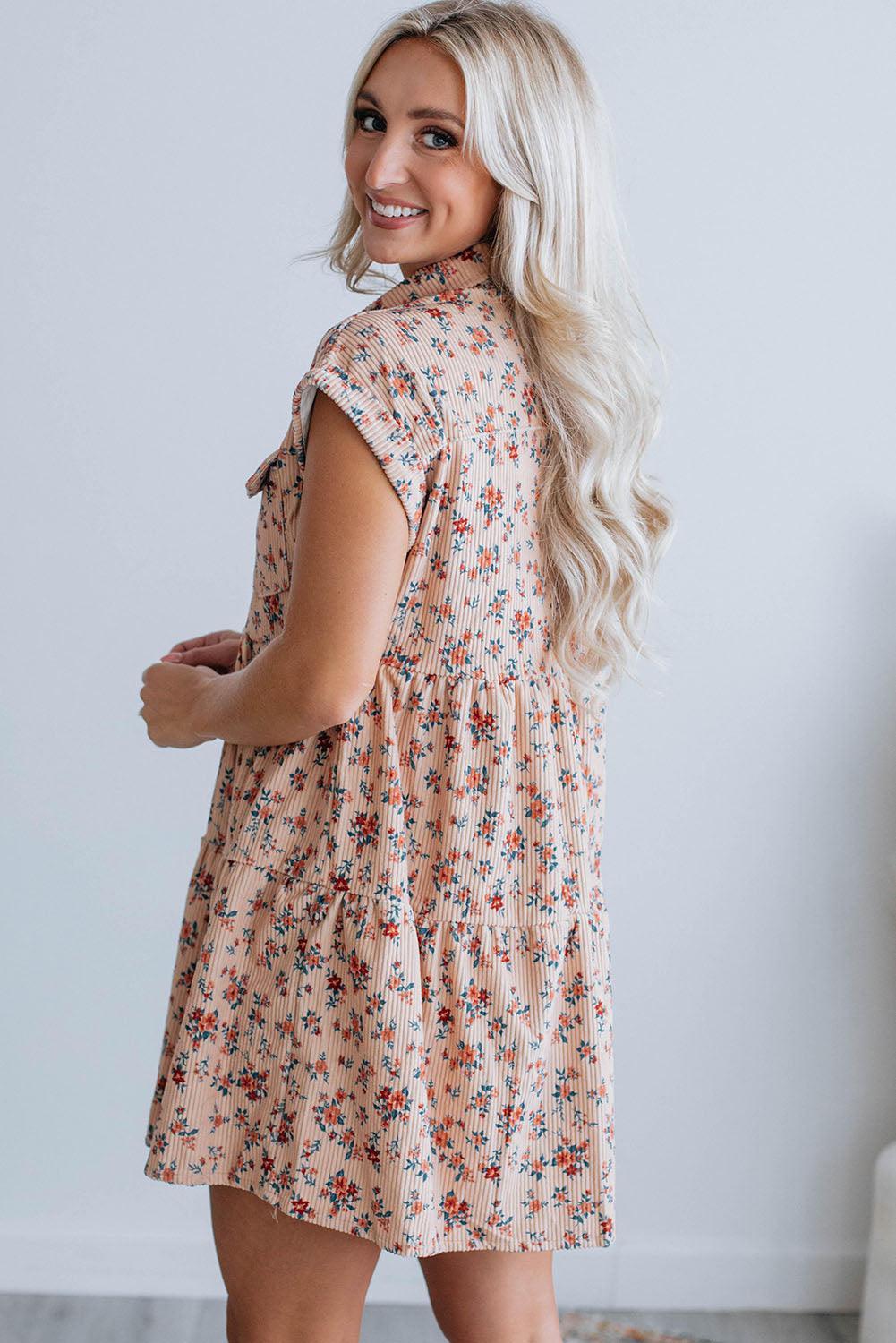 Blousejurk met Bloemdesign en Korte Mouw - Floral Dresses - Jurkjes.co