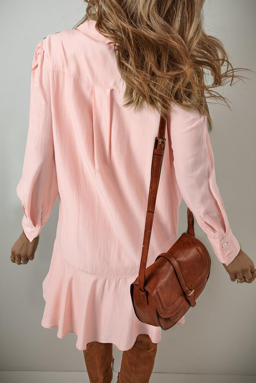 Blousejurk met Knoopsluiting en Flounce - Mini Dresses - Jurkjes.co