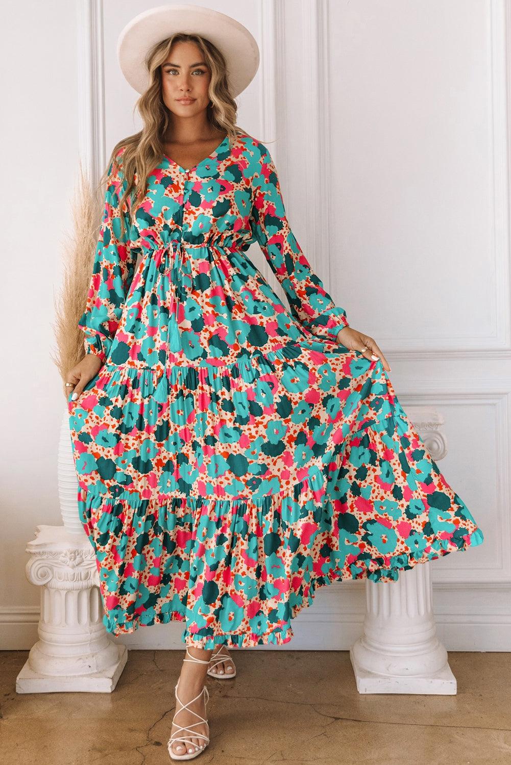 Boheemse Maxi-Jurk met V-Hals en Ruches - Maxi Dresses - Jurkjes.co