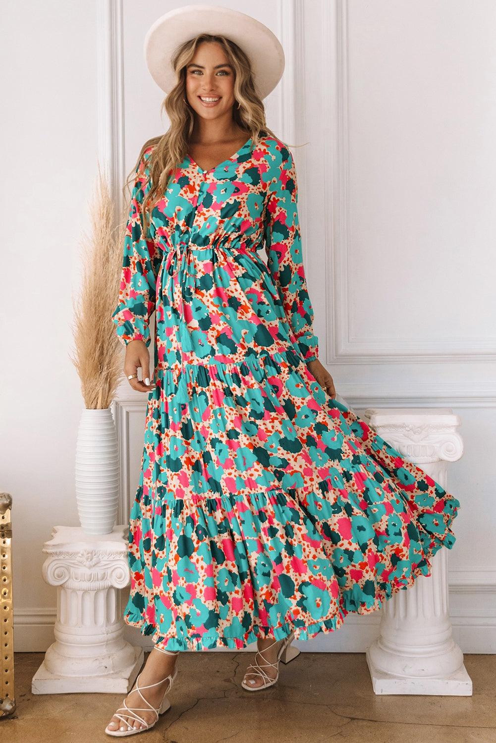 Boheemse Maxi-Jurk met V-Hals en Ruches - Maxi Dresses - Jurkjes.co