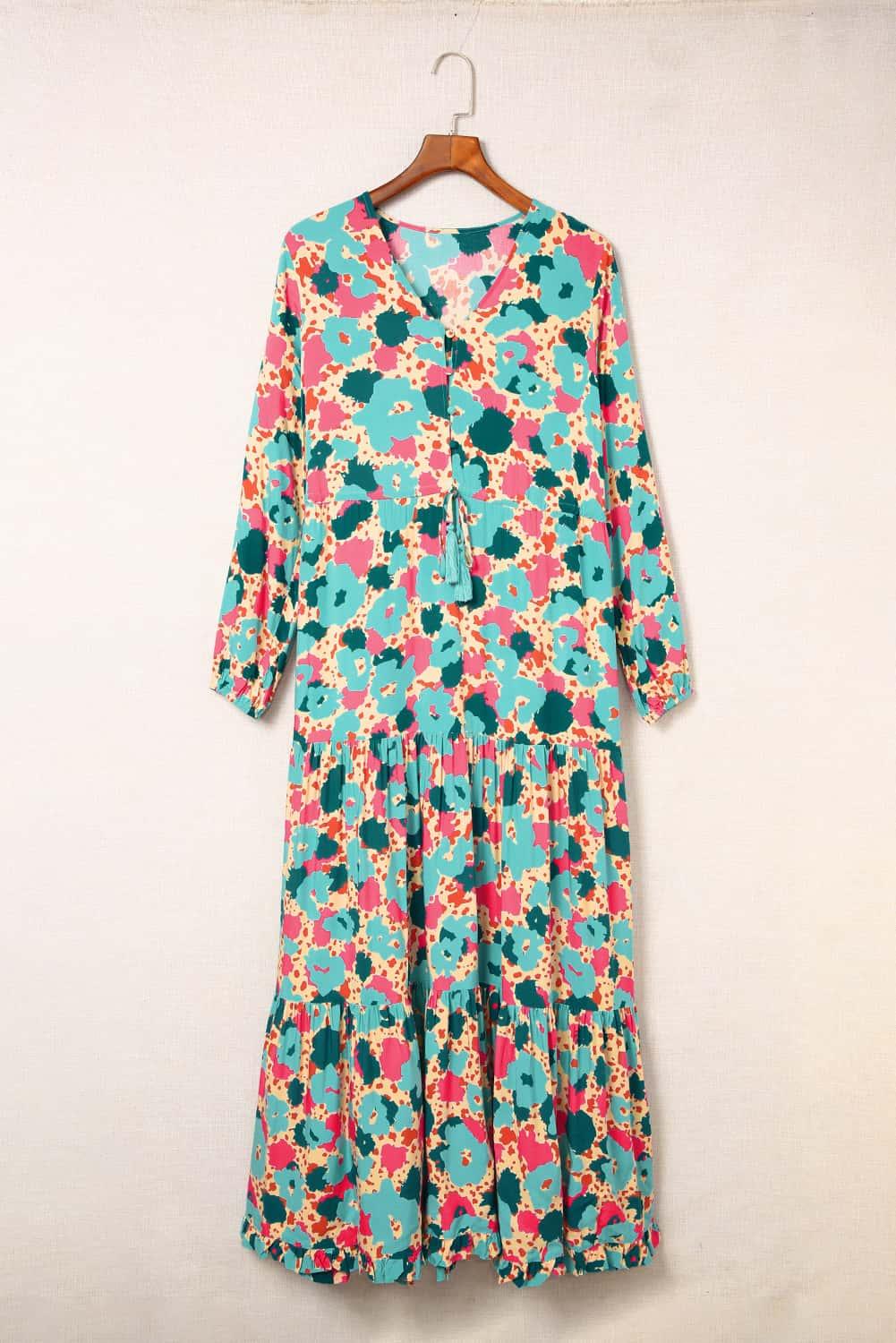 Boheemse Maxi-Jurk met V-Hals en Ruches - Maxi Dresses - Jurkjes.co