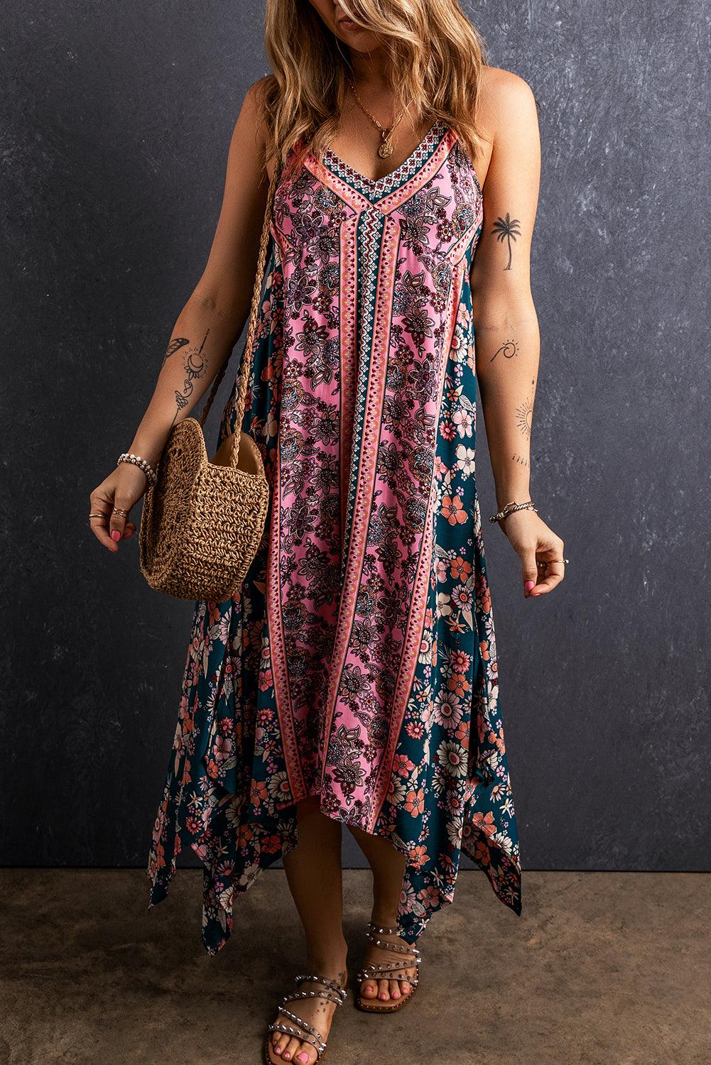 Bohemien Bloemen Patchwork Lange Zomerjurk - Floral Dresses - Jurkjes.co