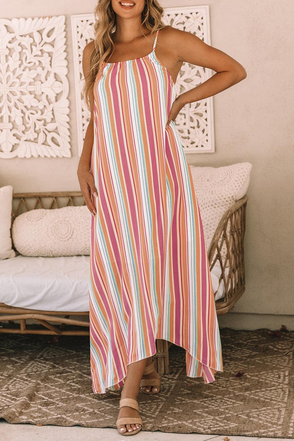 Bohemien Gestreepte Mouwloze Maxi-Jurk - Maxi Dresses - Jurkjes.co