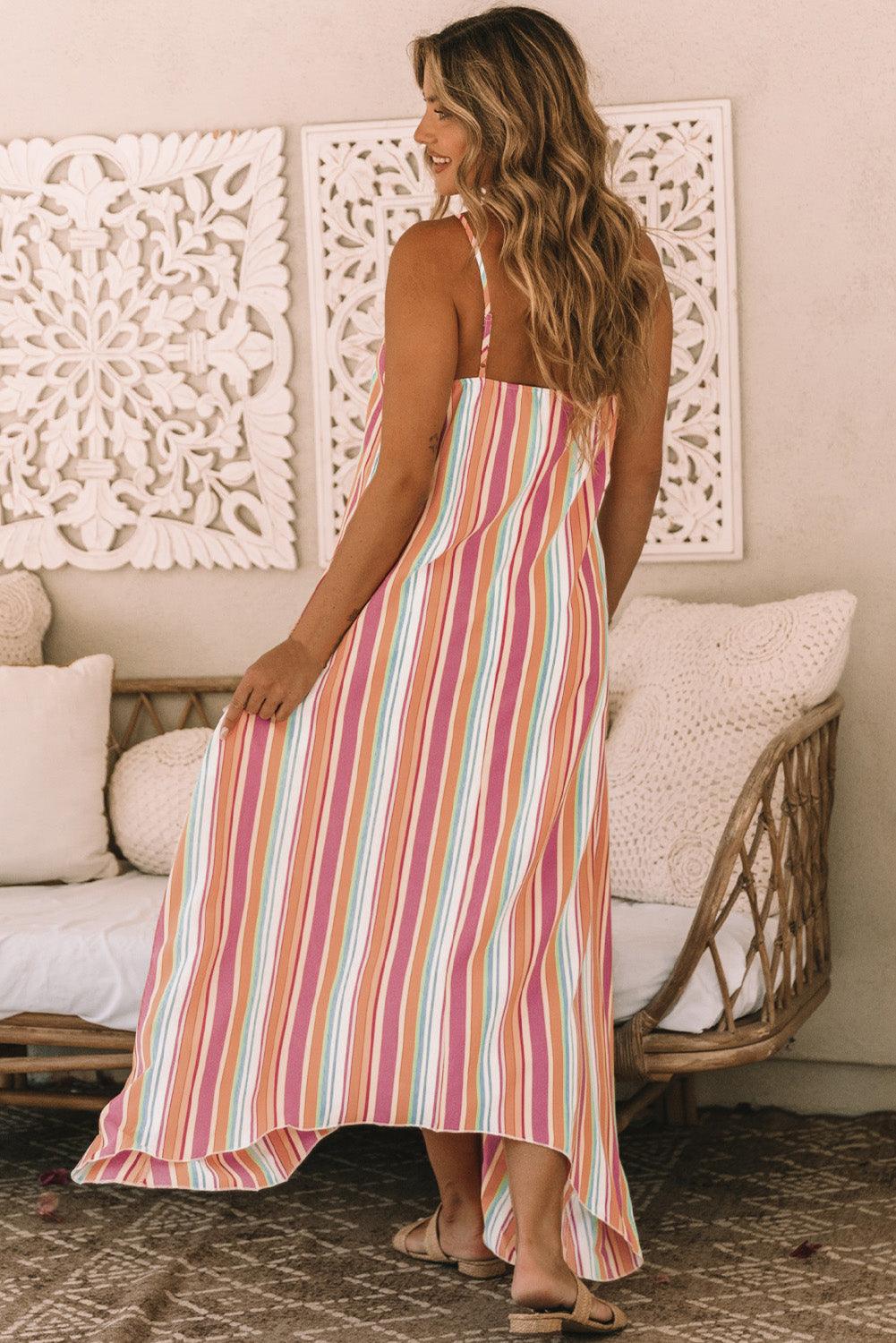 Bohemien Gestreepte Mouwloze Maxi-Jurk - Maxi Dresses - Jurkjes.co