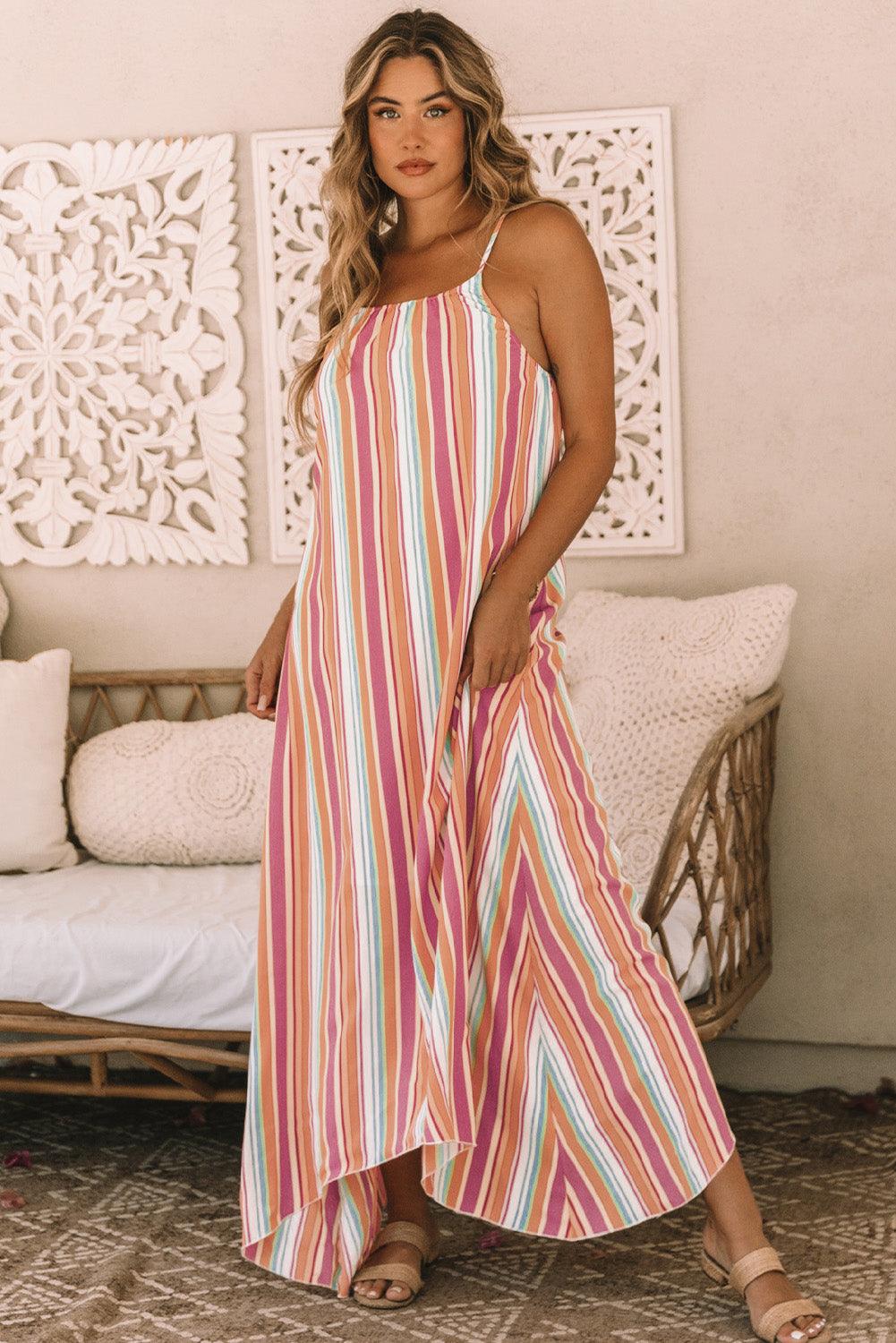 Bohemien Gestreepte Mouwloze Maxi-Jurk - Maxi Dresses - Jurkjes.co