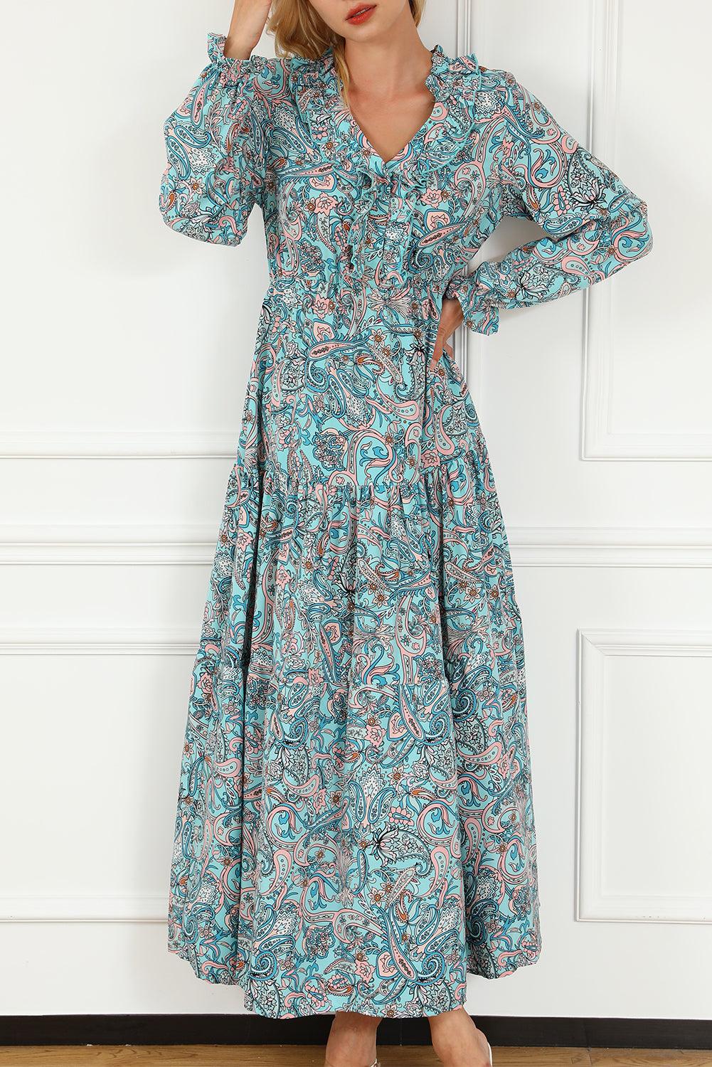 Bohemien Paisley Maxi-Jurk met Lange Mouwen - Maxi Dresses - Jurkjes.co