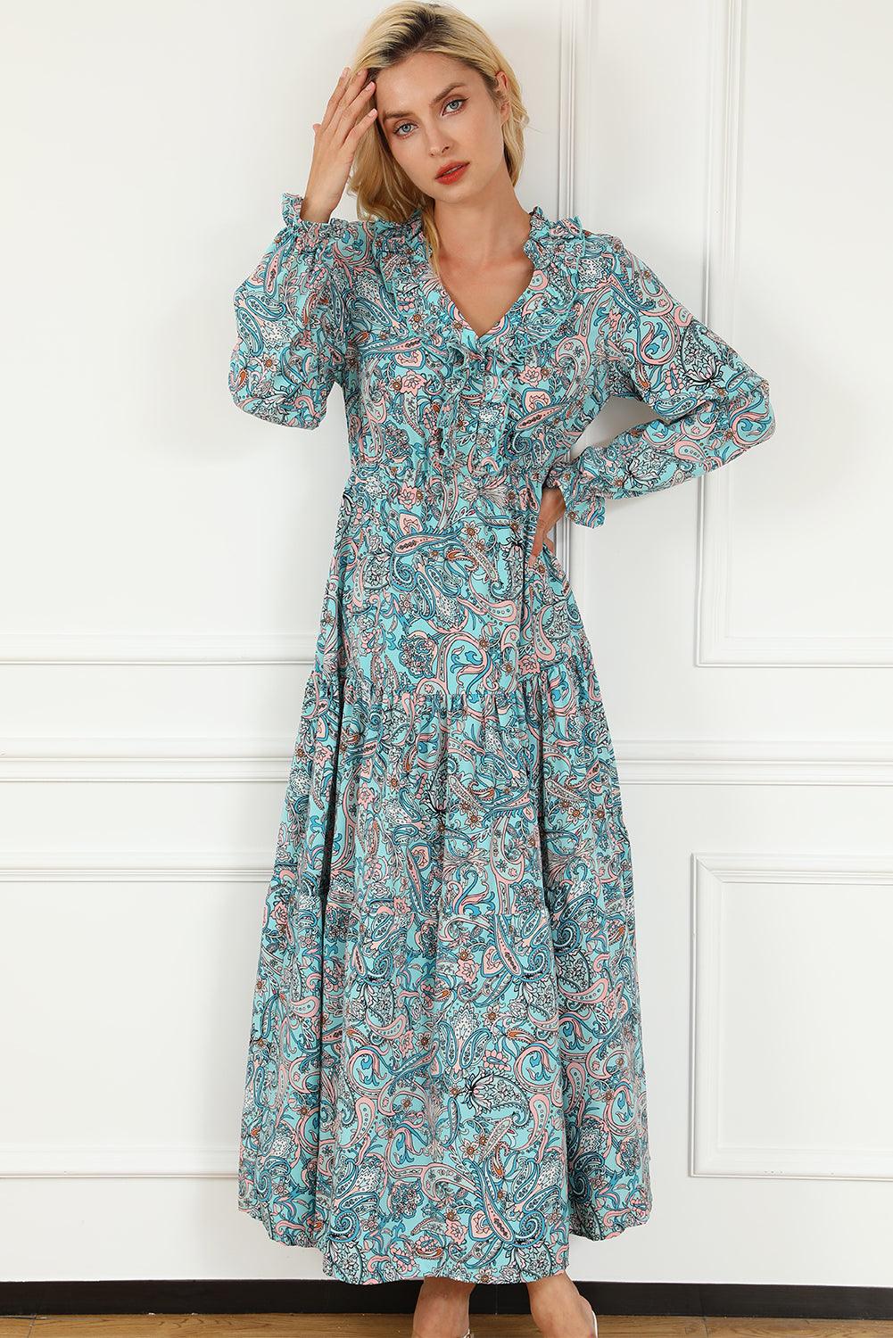 Bohemien Paisley Maxi-Jurk met Lange Mouwen - Maxi Dresses - Jurkjes.co